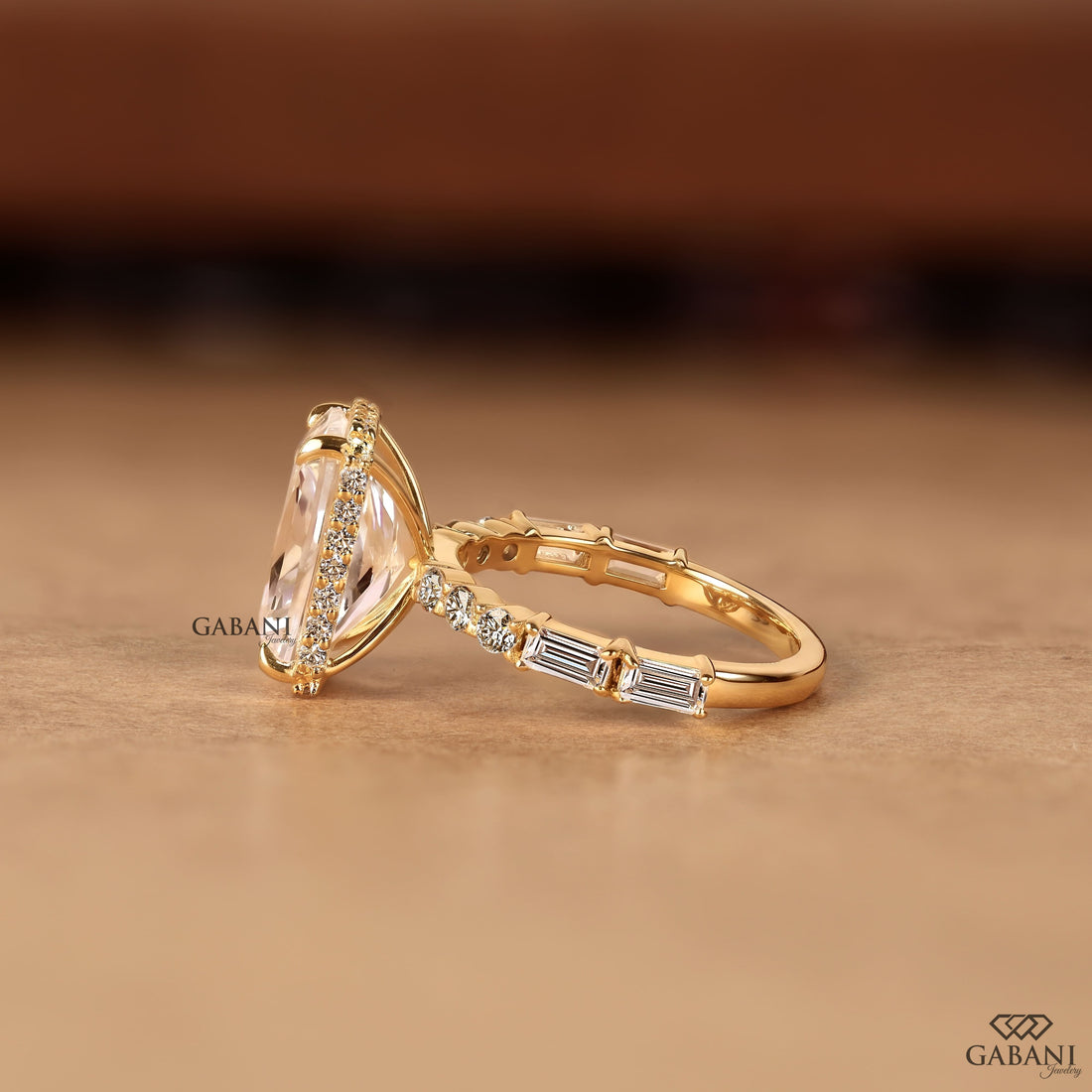 6 CT Radiant Cut Lab Grown Diamond Engagement Ring with Round & Baguette Side Diamonds