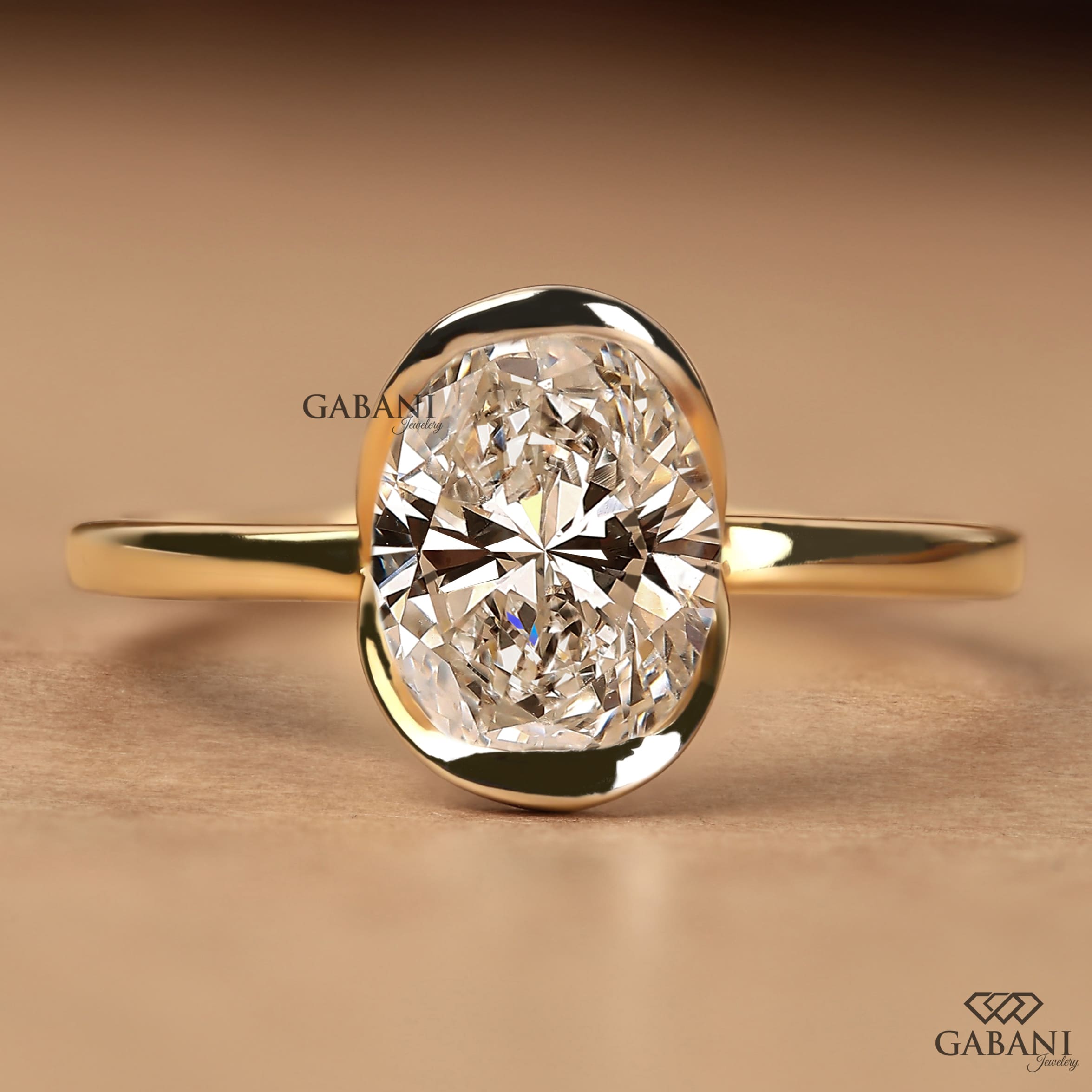 Oval Cut Lab Grown Diamond Half Bezel Solitaire Engagement Ring