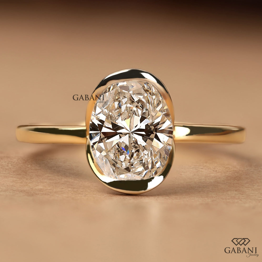 Oval Cut Lab Grown Diamond Half Bezel Solitaire Engagement Ring