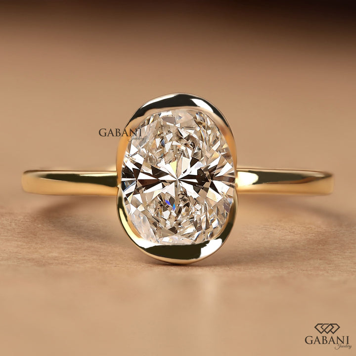 Oval Cut Lab Grown Diamond Half Bezel Solitaire Engagement Ring
