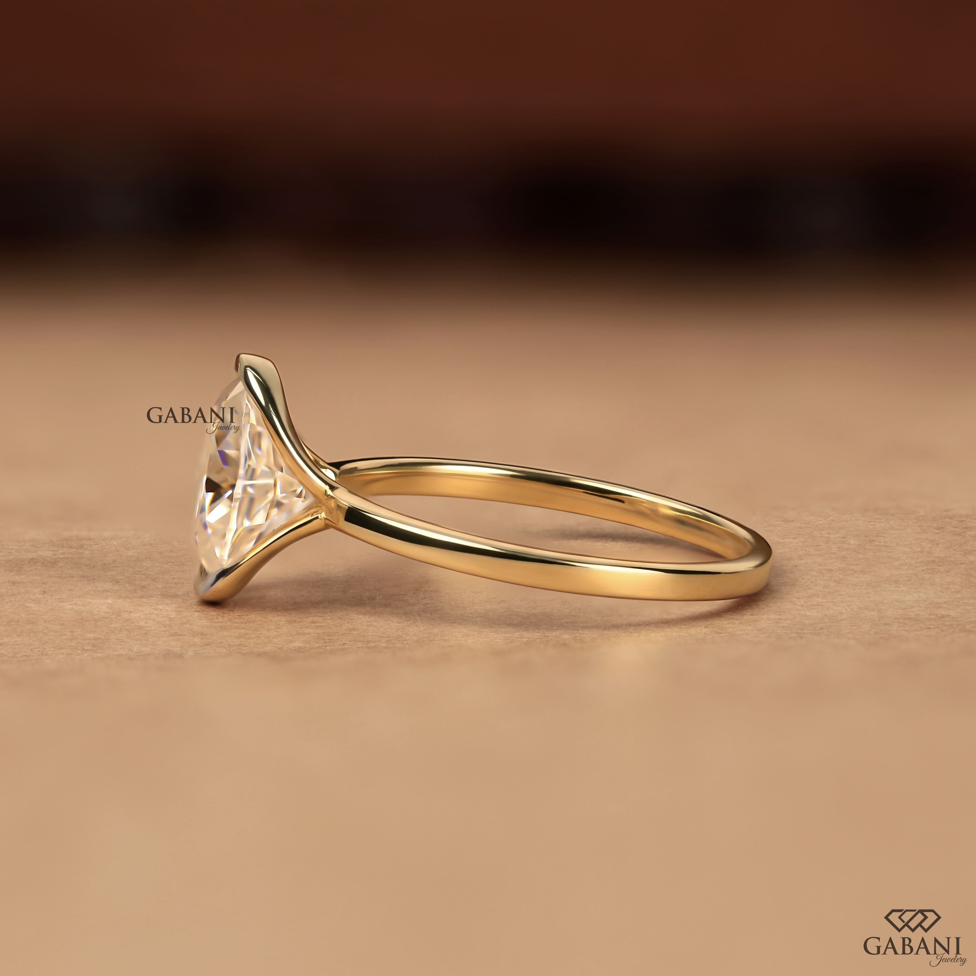 Oval Cut Lab Grown Diamond Half Bezel Solitaire Engagement Ring