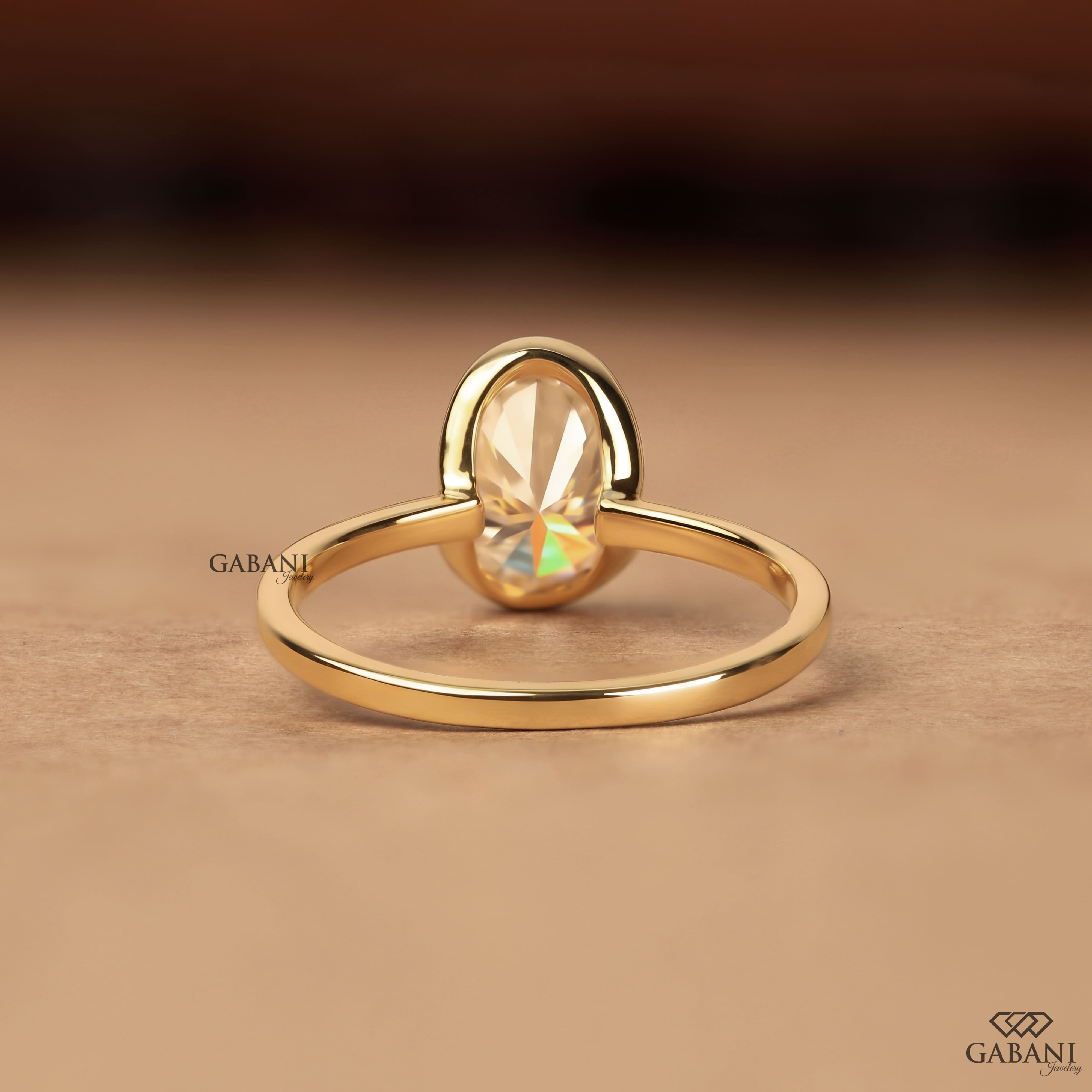 Oval Cut Lab Grown Diamond Half Bezel Solitaire Engagement Ring