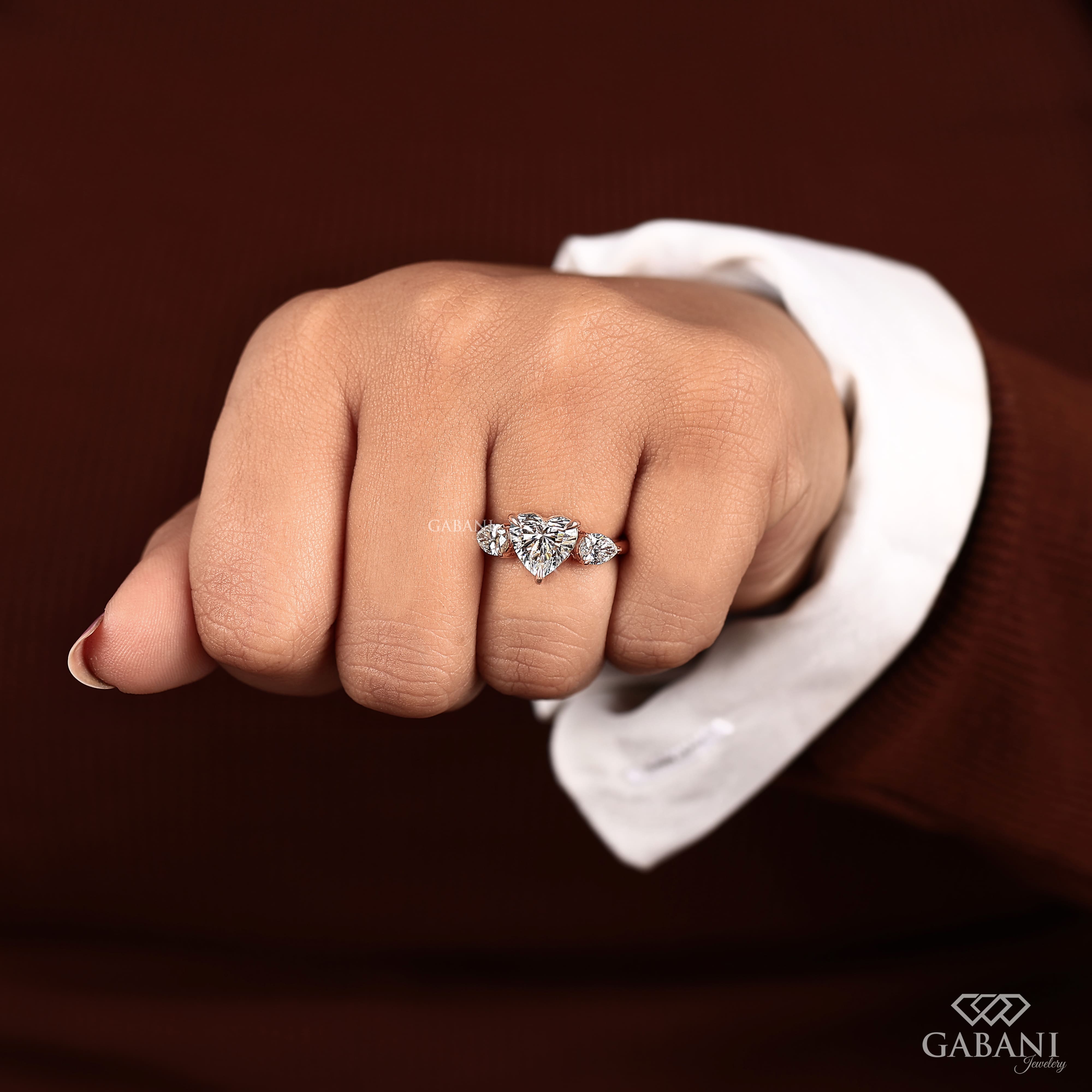 Heart Cut Lab Grown Diamond Ring With Pear Diamond Accents