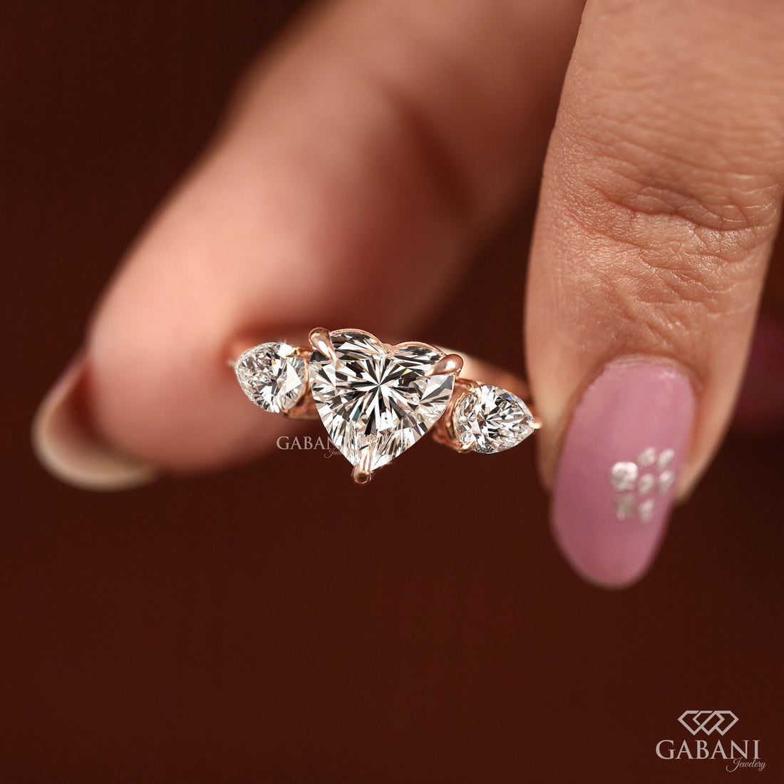 Heart Cut Lab Grown Diamond Ring With Pear Diamond Accents