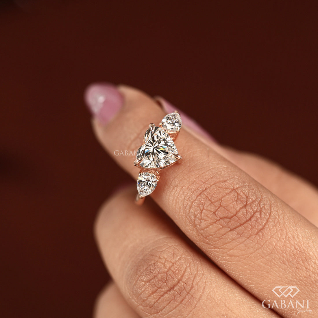 Heart Cut Lab Grown Diamond Ring With Pear Diamond Accents