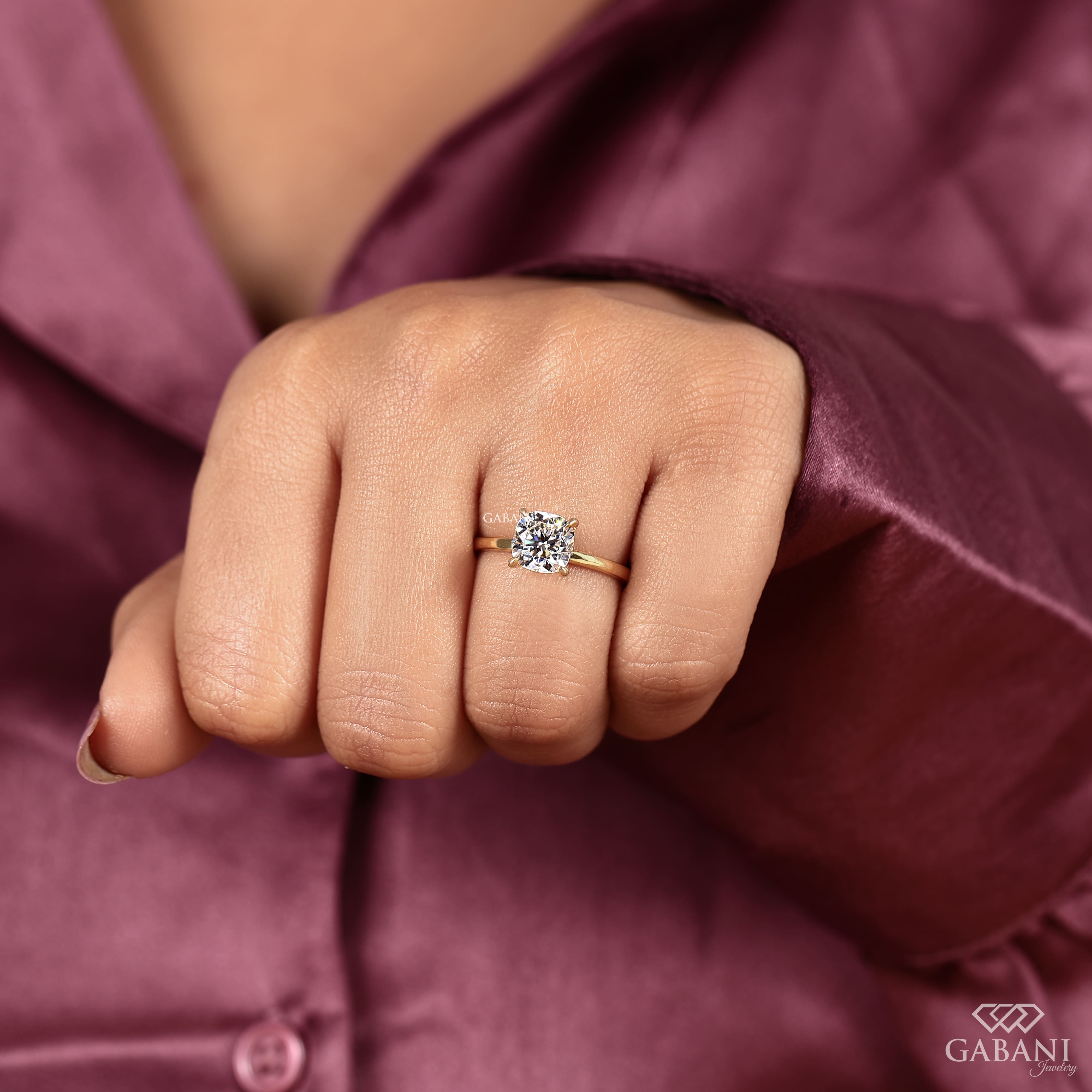 Cushion Cut Diamond Solitaire Ring, Timeless Bridal Engagement Ring