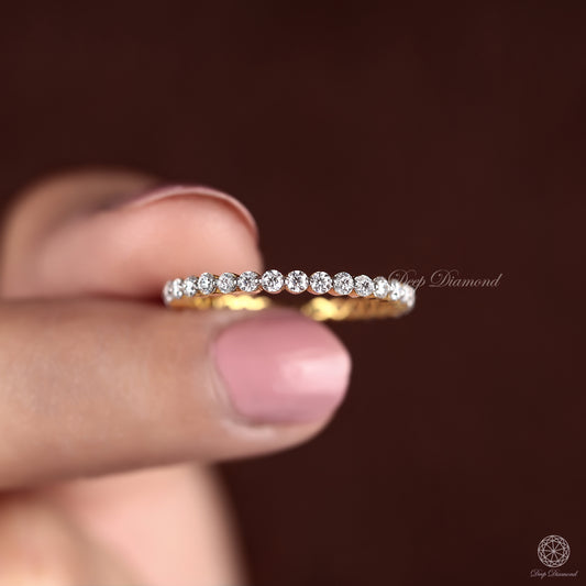 Lab Grown Diamond Shared Prong Band, 14K Gold Minimalist Diamond Band, 2MM Stacking Matching Band, Anniversary Gift for Women