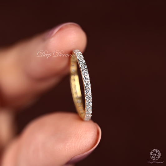 Lab Grown Diamond Pave Setting Band, 1.8MM Stacking Matching Band, 14K Gold Minimalist Diamond Band, Anniversary Gift for Women