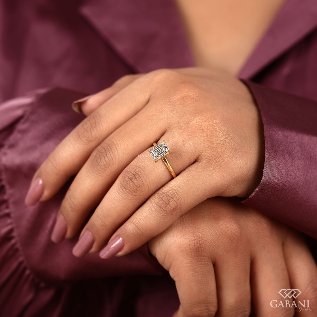 Emerald Cut Lab Grown Diamond Solitaire Engagement Ring With Four Prong Setting