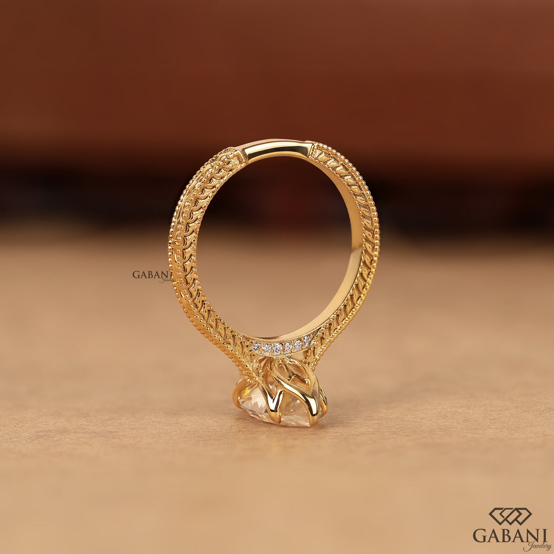 Lab grown diamond ring with marquise center and vintage design