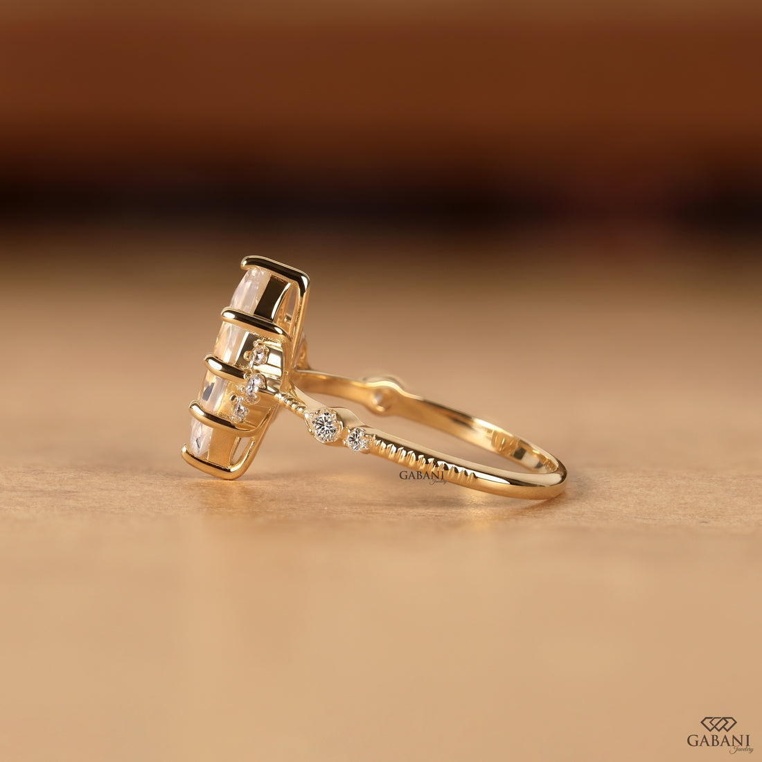 Lab grown marquise diamond engagement ring with vintage inspired details