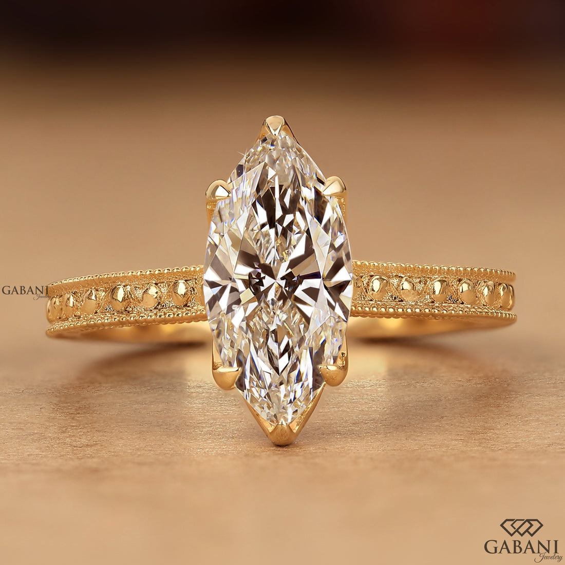 Marquise cut lab grown diamond vintage inspired engagement ring