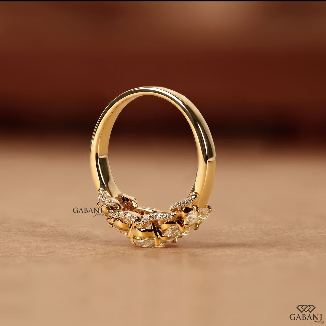 Oval cut lab grown diamond anniversary band with detailed prong setting