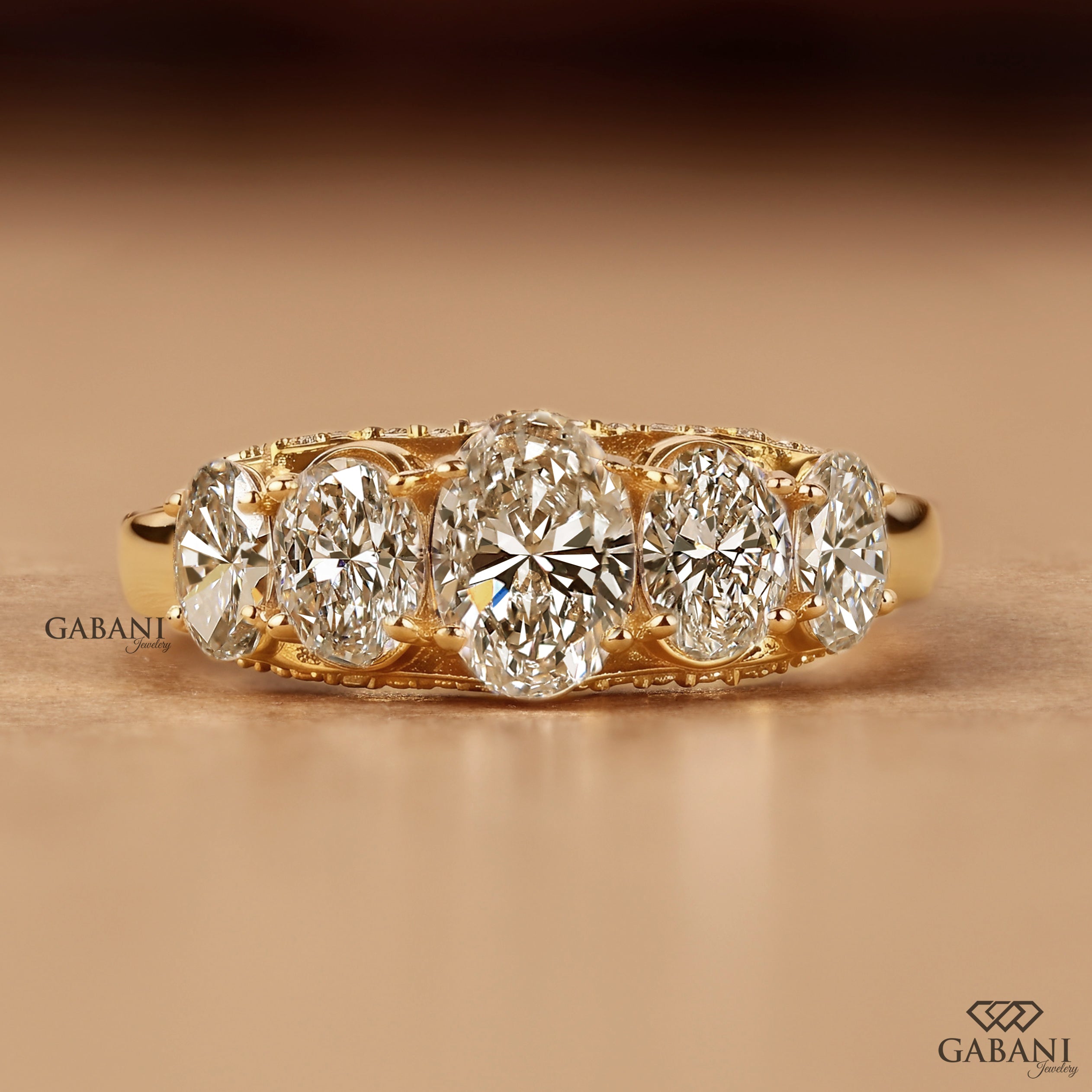 Oval cut lab grown diamond anniversary ring with graduated setting