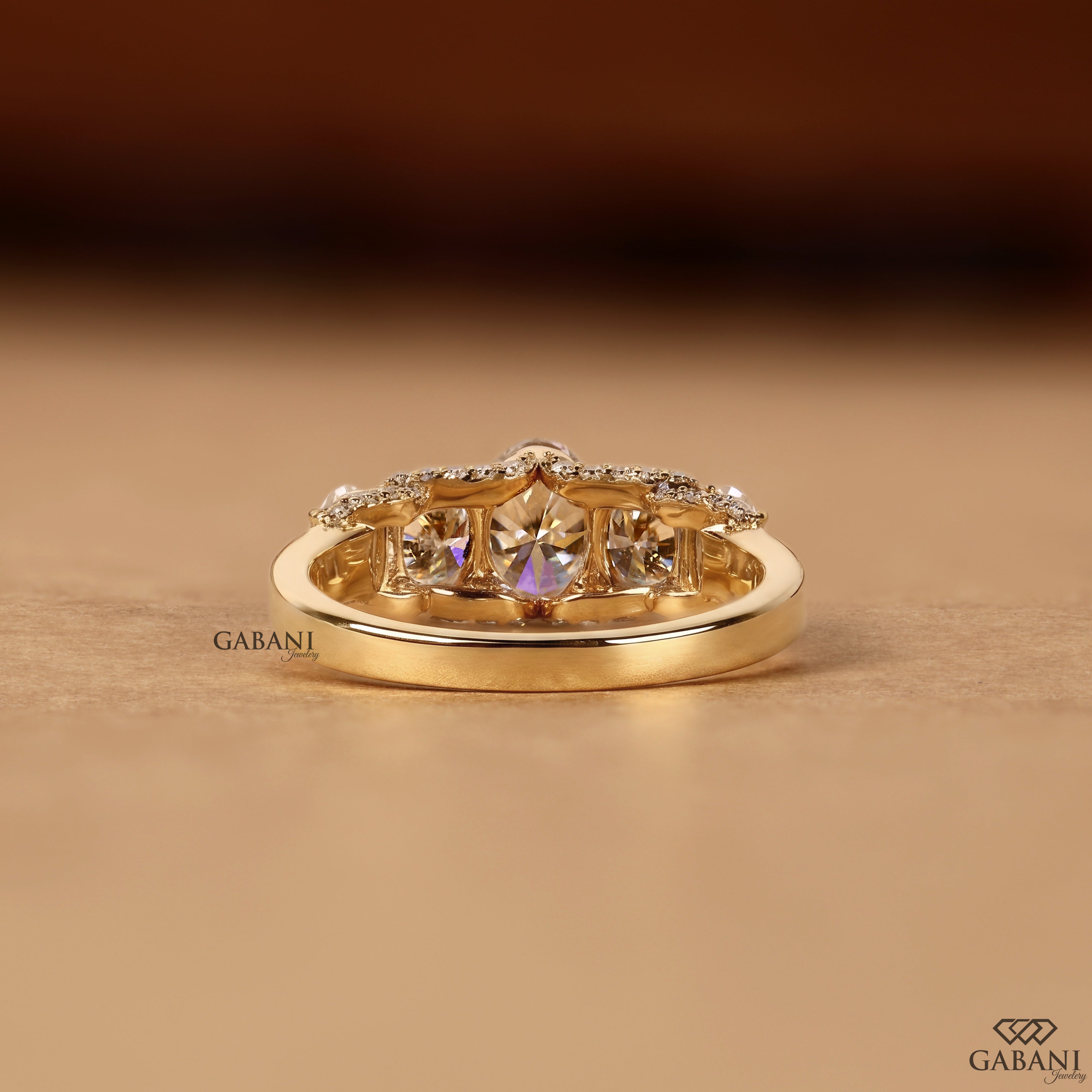 Oval lab grown diamond ring with vintage inspired graduated design