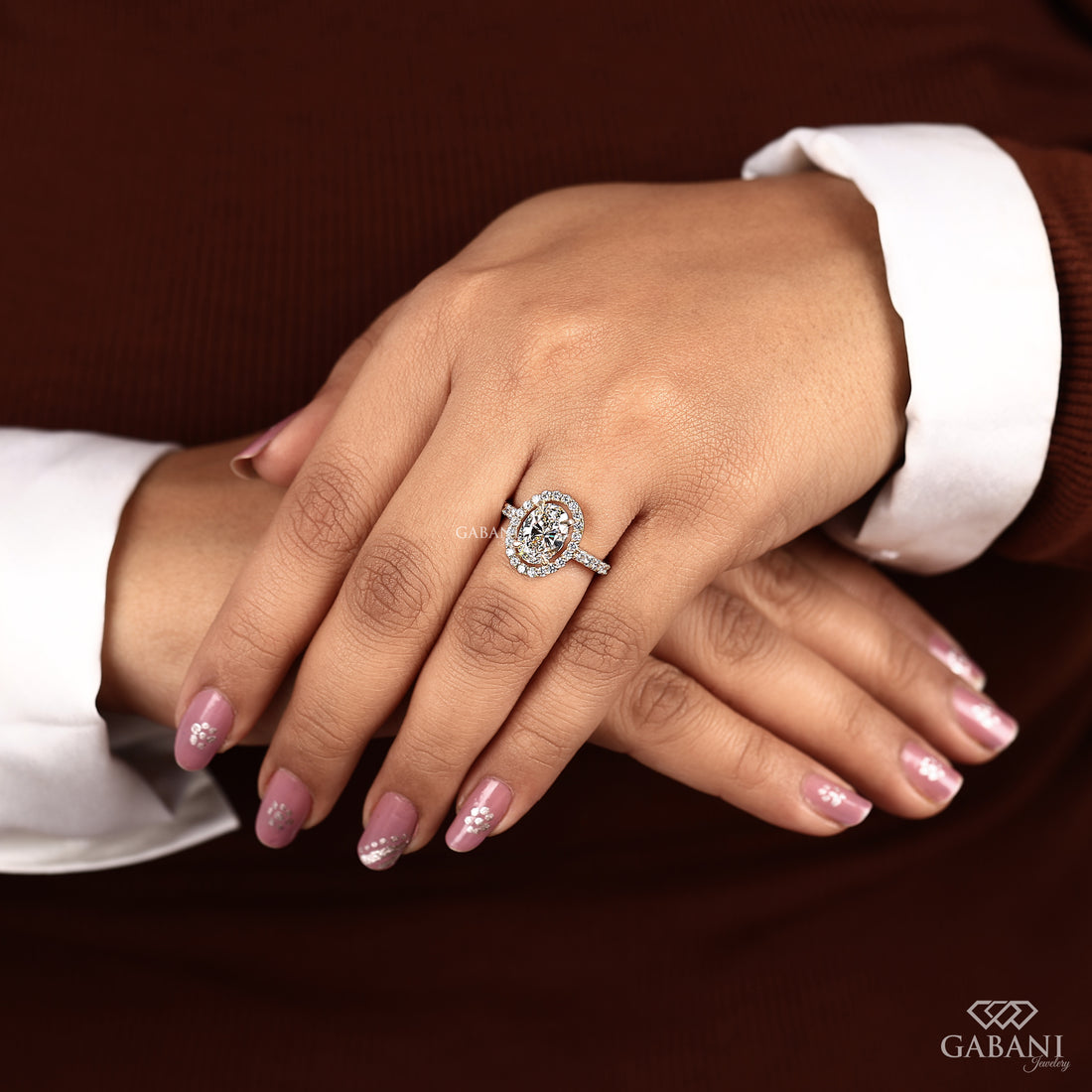 Oval cut lab grown diamond halo engagement ring with pave diamond band, IGI certified EF color VS1 clarity, yellow gold bridal ring.