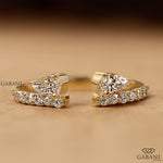 Pear Cut Lab Grown Diamond Open Cuff Ring with Round Diamond Pavé Band