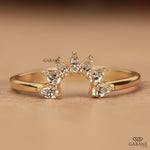 Lab Grown Diamond Pear & Marquise Curved Wedding Band, 18K Yellow Gold Crown Ring