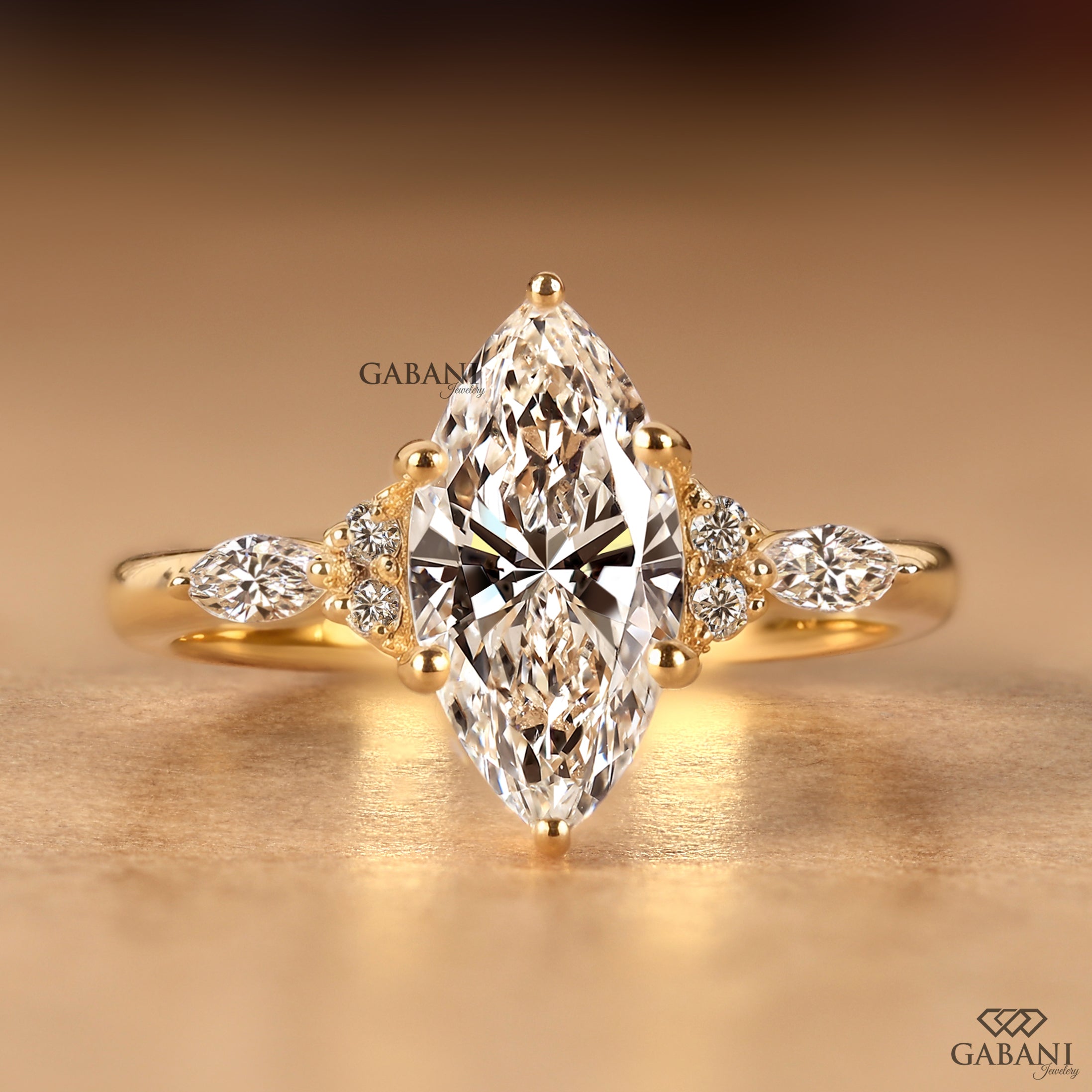 Pear accent marquise lab grown diamond engagement ring