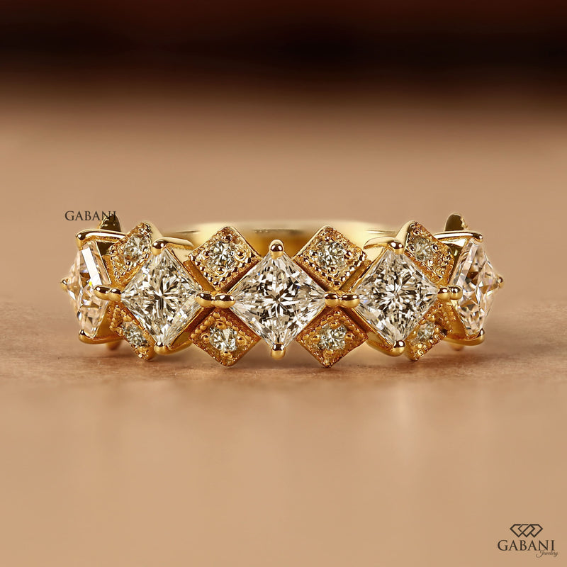 Princess Cut Diamond Wedding Band in Yellow Gold
