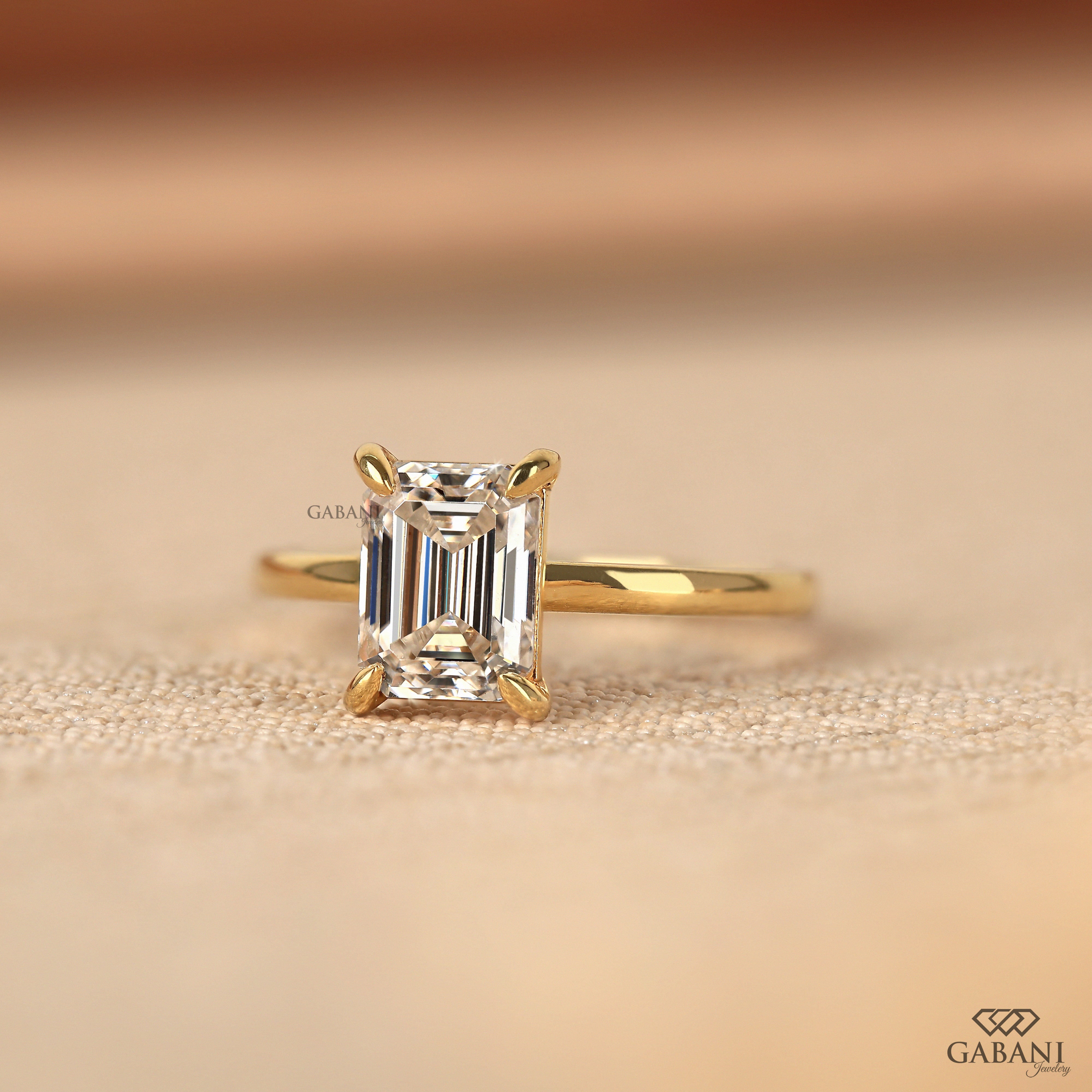 Emerald Cut Lab Grown Diamond Solitaire Engagement Ring With Four Prong Setting