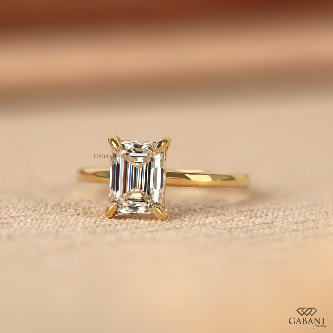 Emerald Cut Lab Grown Diamond Solitaire Engagement Ring With Four Prong Setting