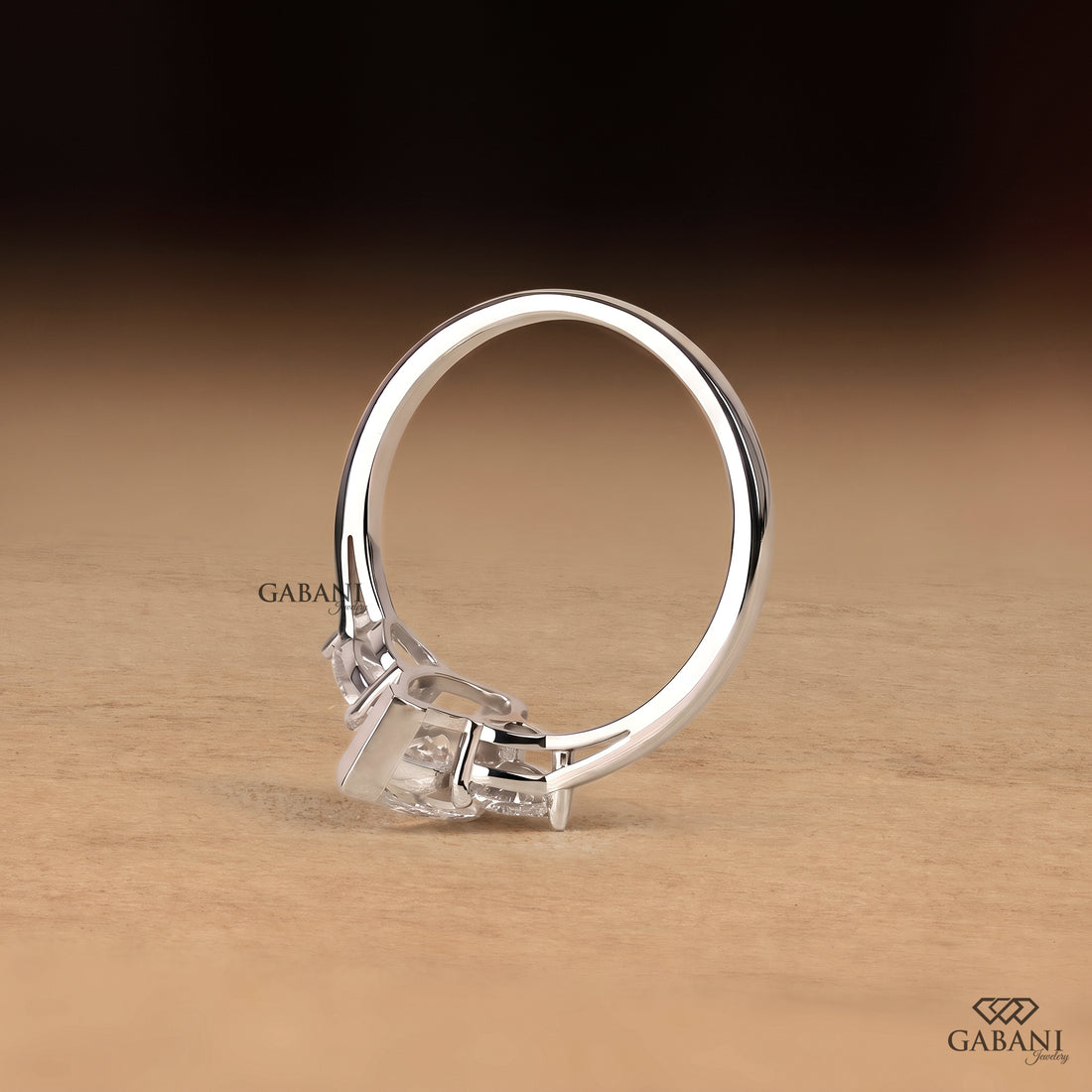 Marquise cut lab grown diamond engagement ring with heart shaped side stones