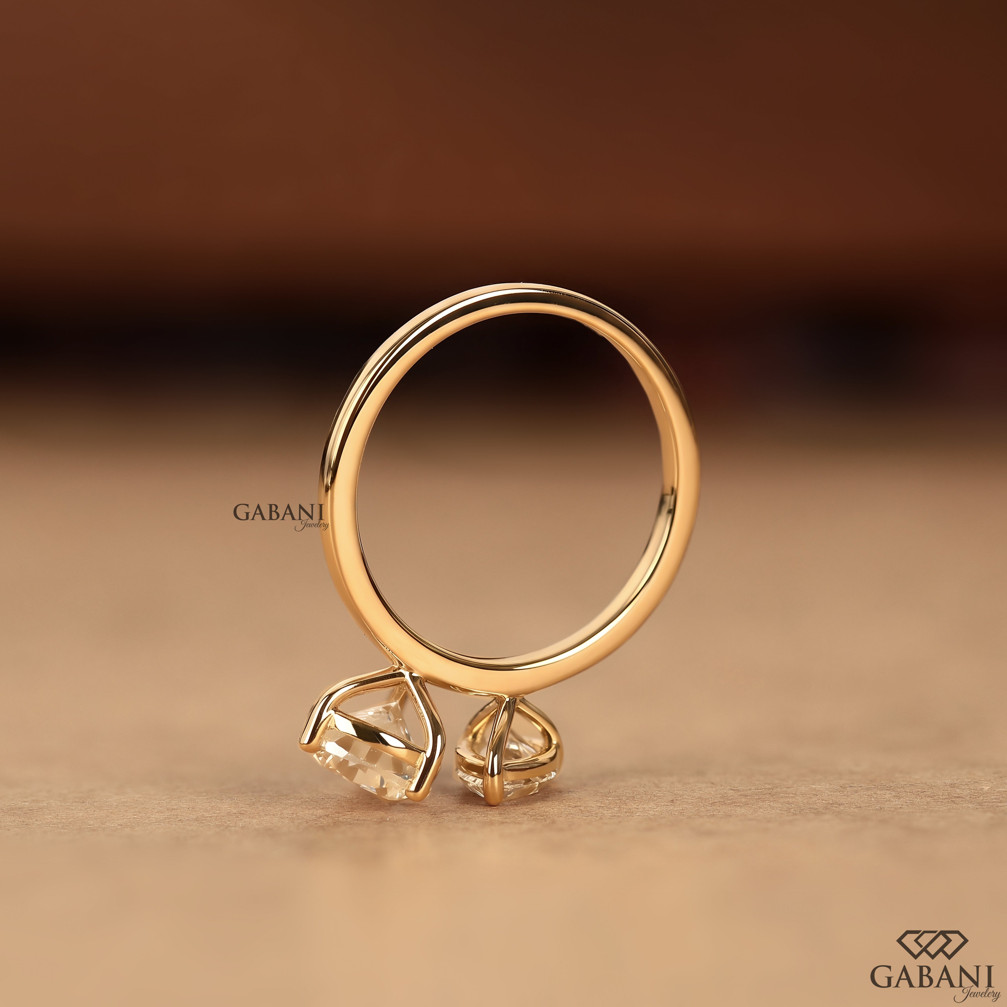 Two pear lab grown diamond ring with open Toi et Moi setting