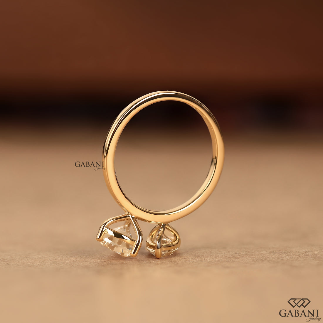 Two pear lab grown diamond ring with open Toi et Moi setting