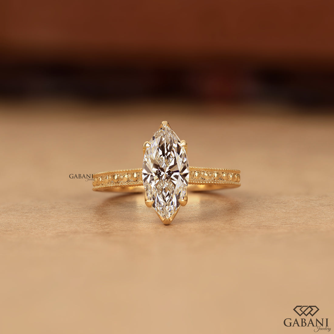 Vintage style marquise lab grown diamond proposal ring