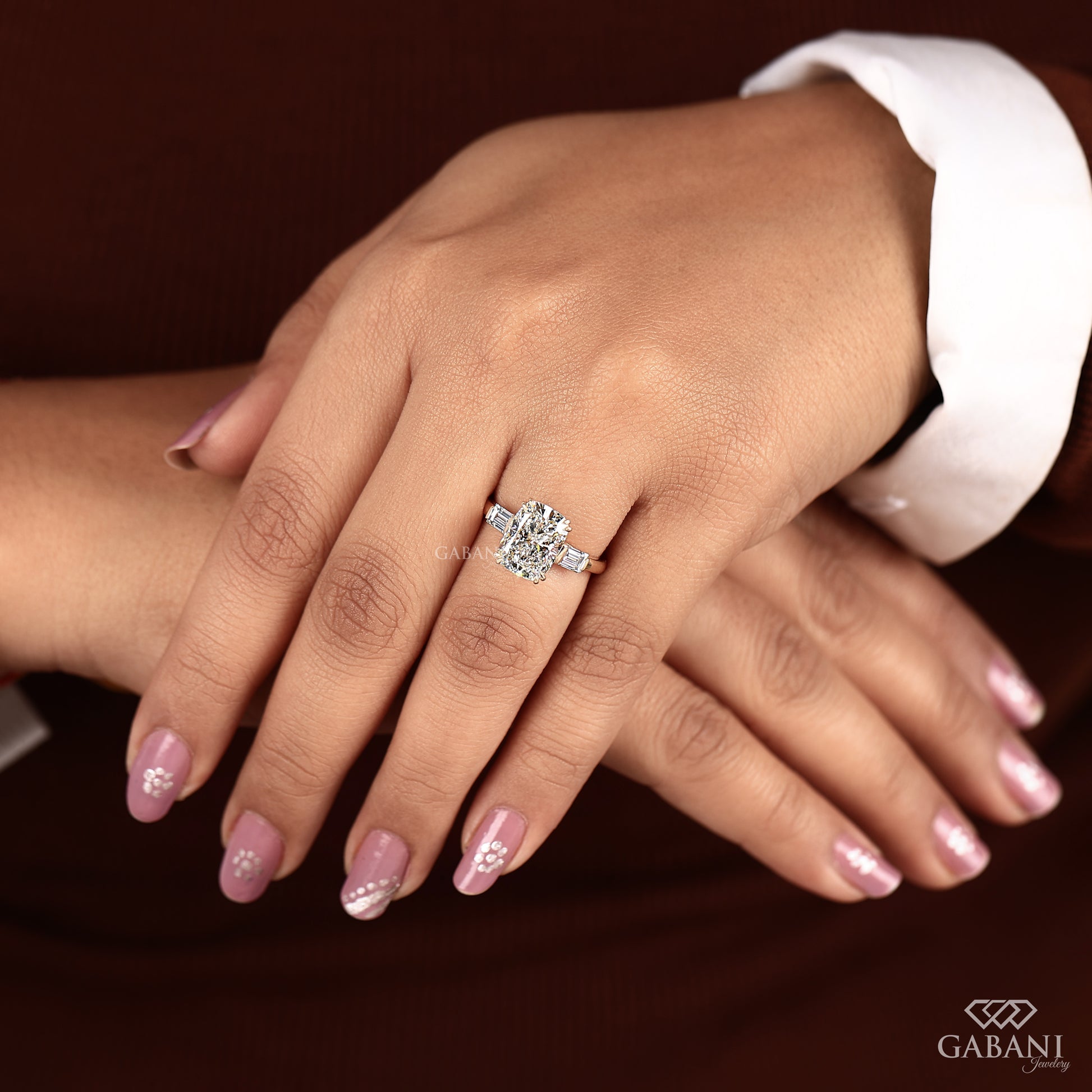 Double claw prong setting with cushion cut lab grown diamond in solid 18k yellow gold