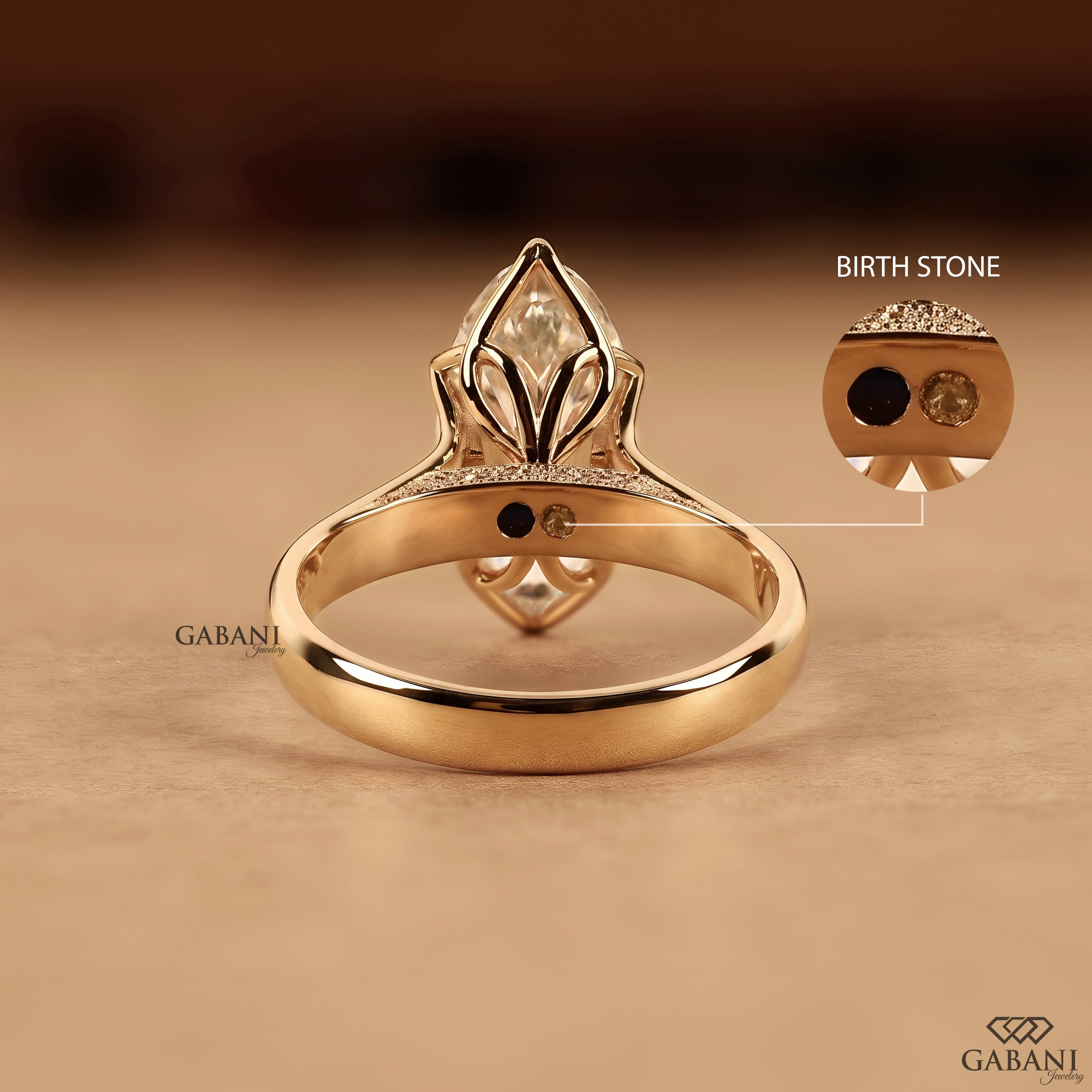Marquise lab grown diamond proposal ring with split shank and milgrain details