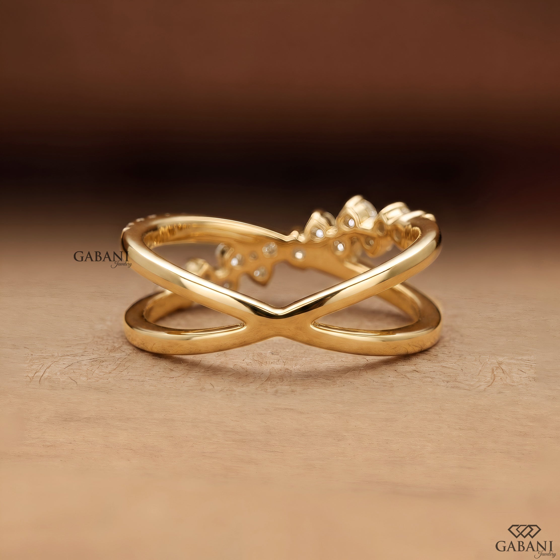 Criss Cross Lab Grown Diamond Band, X Cluster Ring