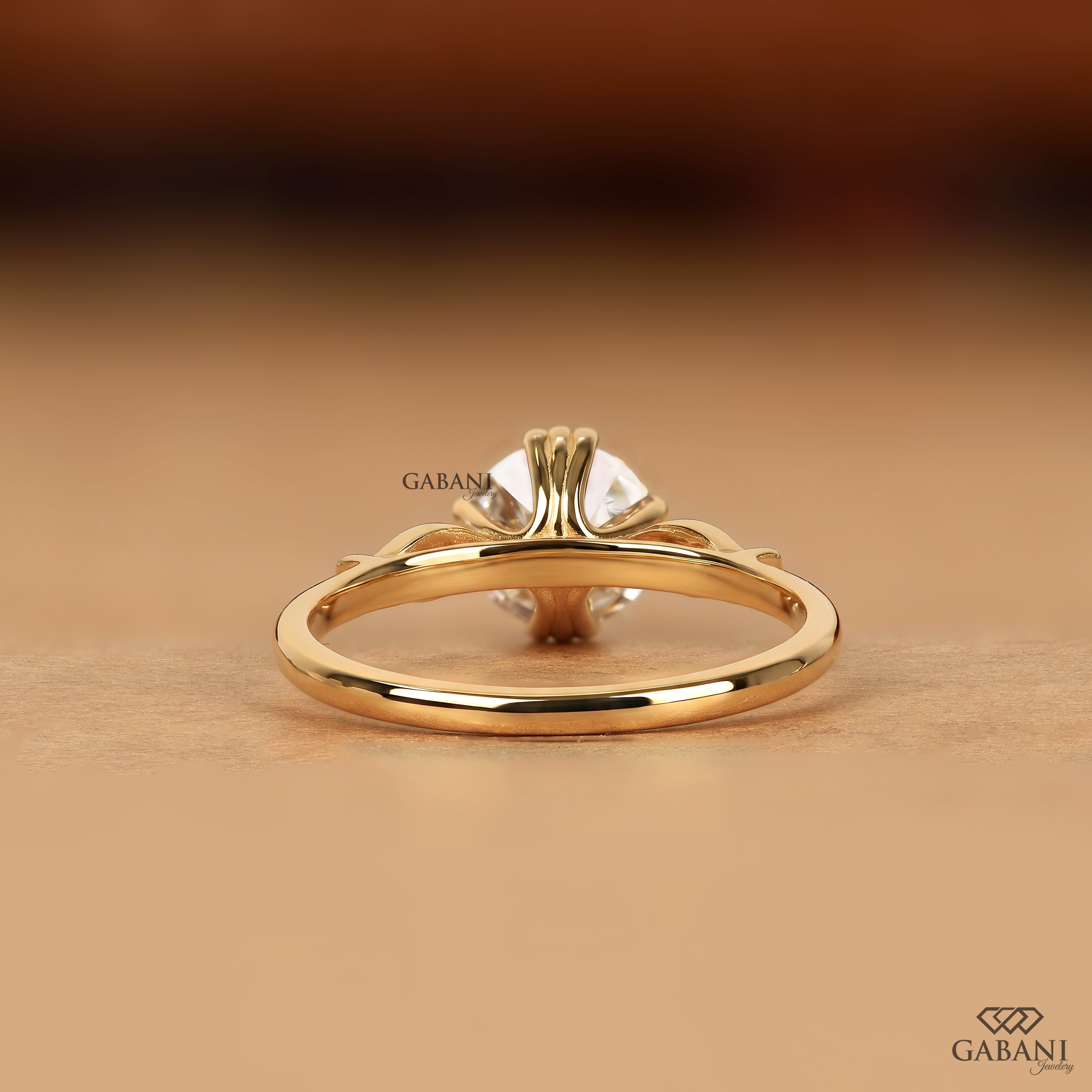 Back view of 14K white gold round lab grown diamond engagement ring