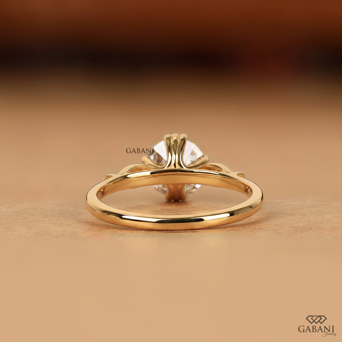 Back view of 14K white gold round lab grown diamond engagement ring