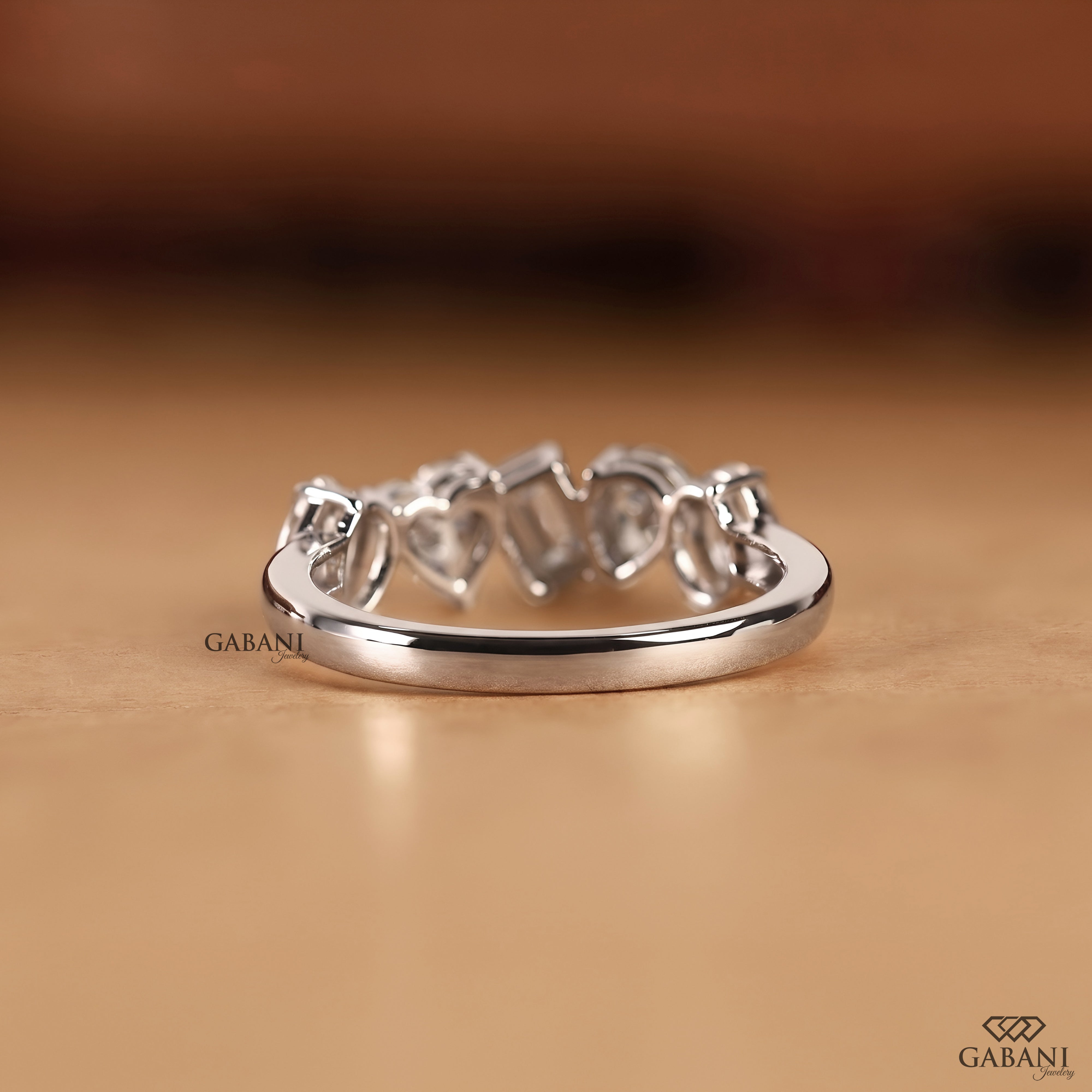 Back view of solid 14K white gold lab grown diamond wedding band