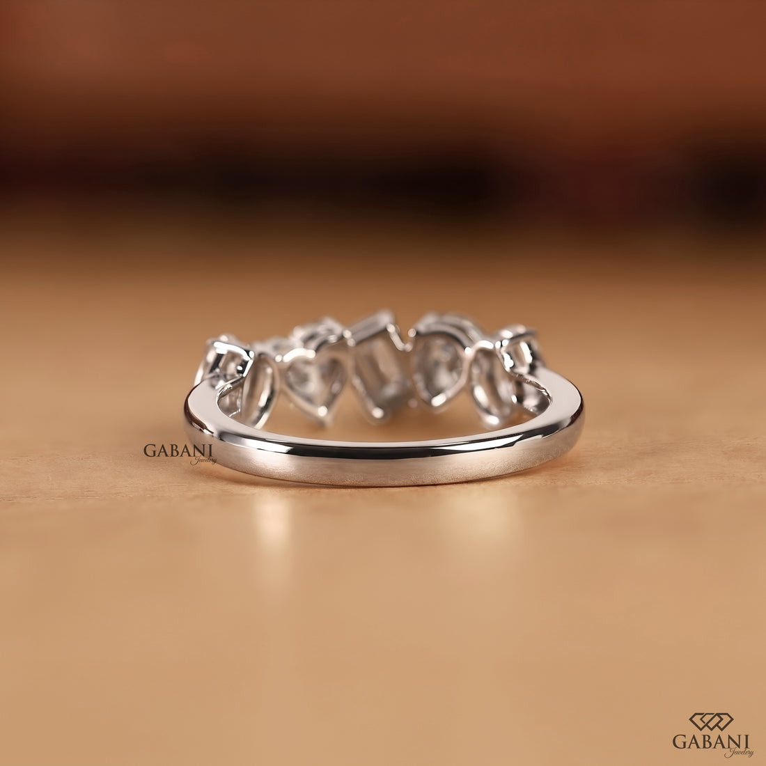 Back view of solid 14K white gold lab grown diamond wedding band