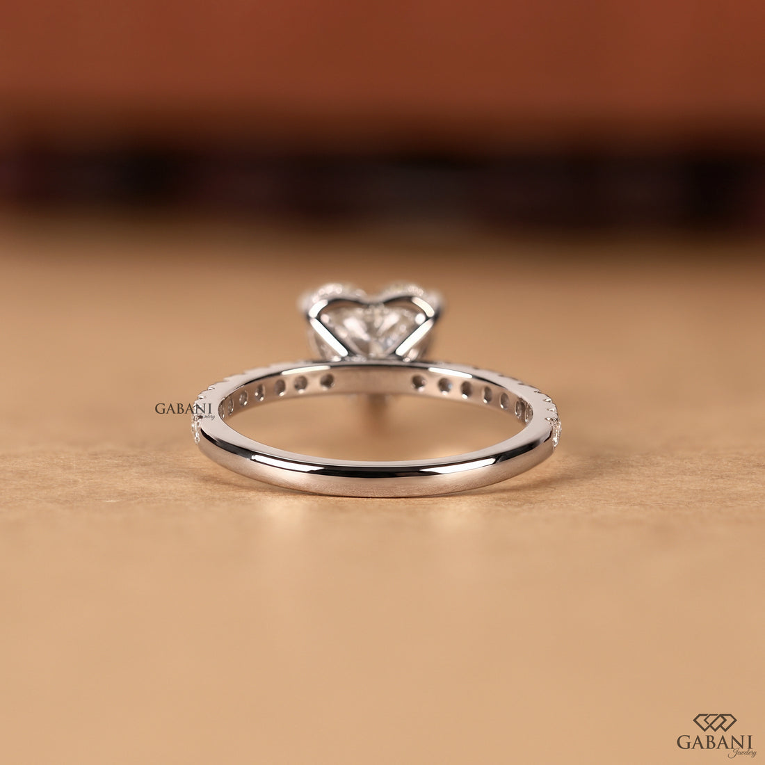 Heart cut lab grown diamond ring designed for wedding band pairing