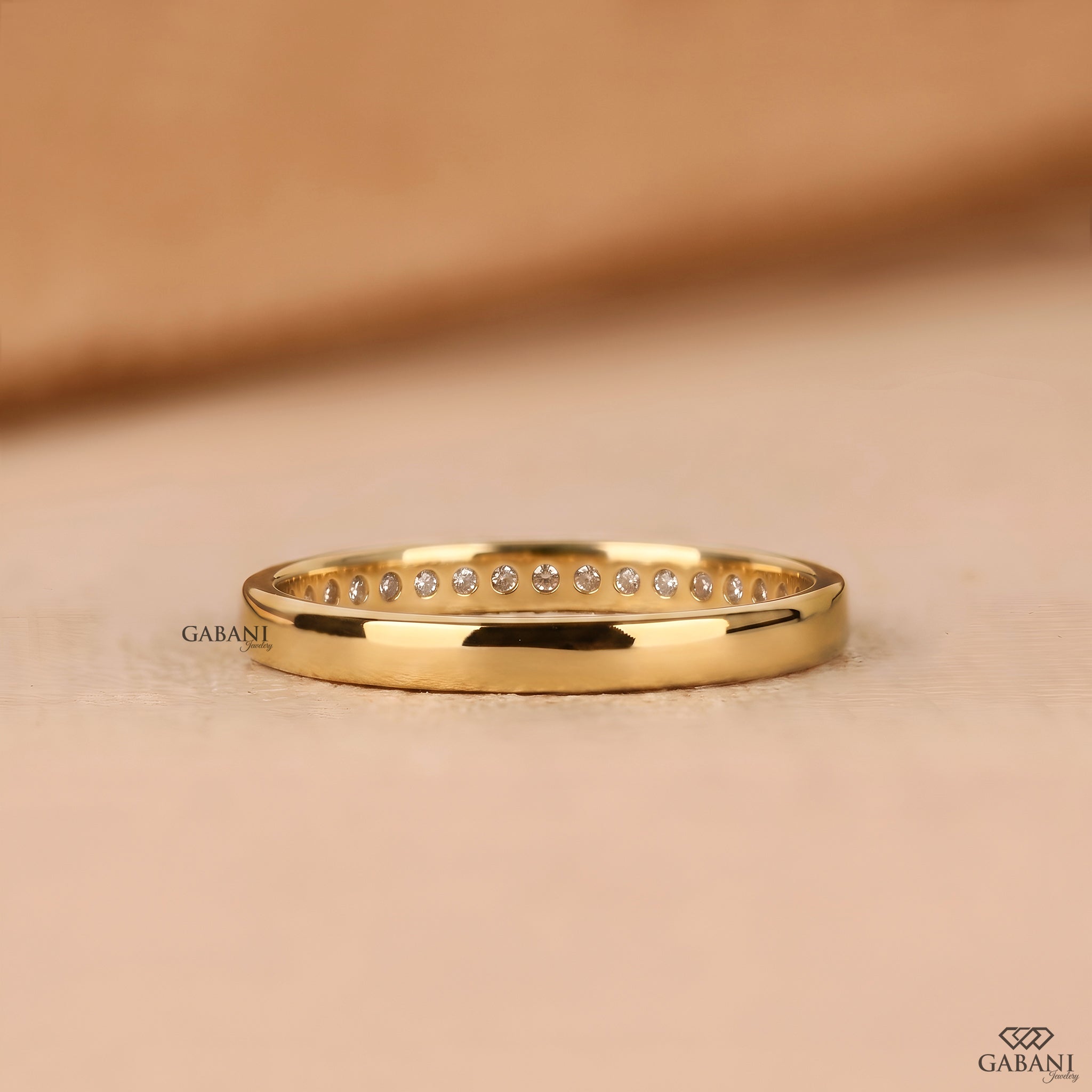 Thin round cut natural diamond wedding band
