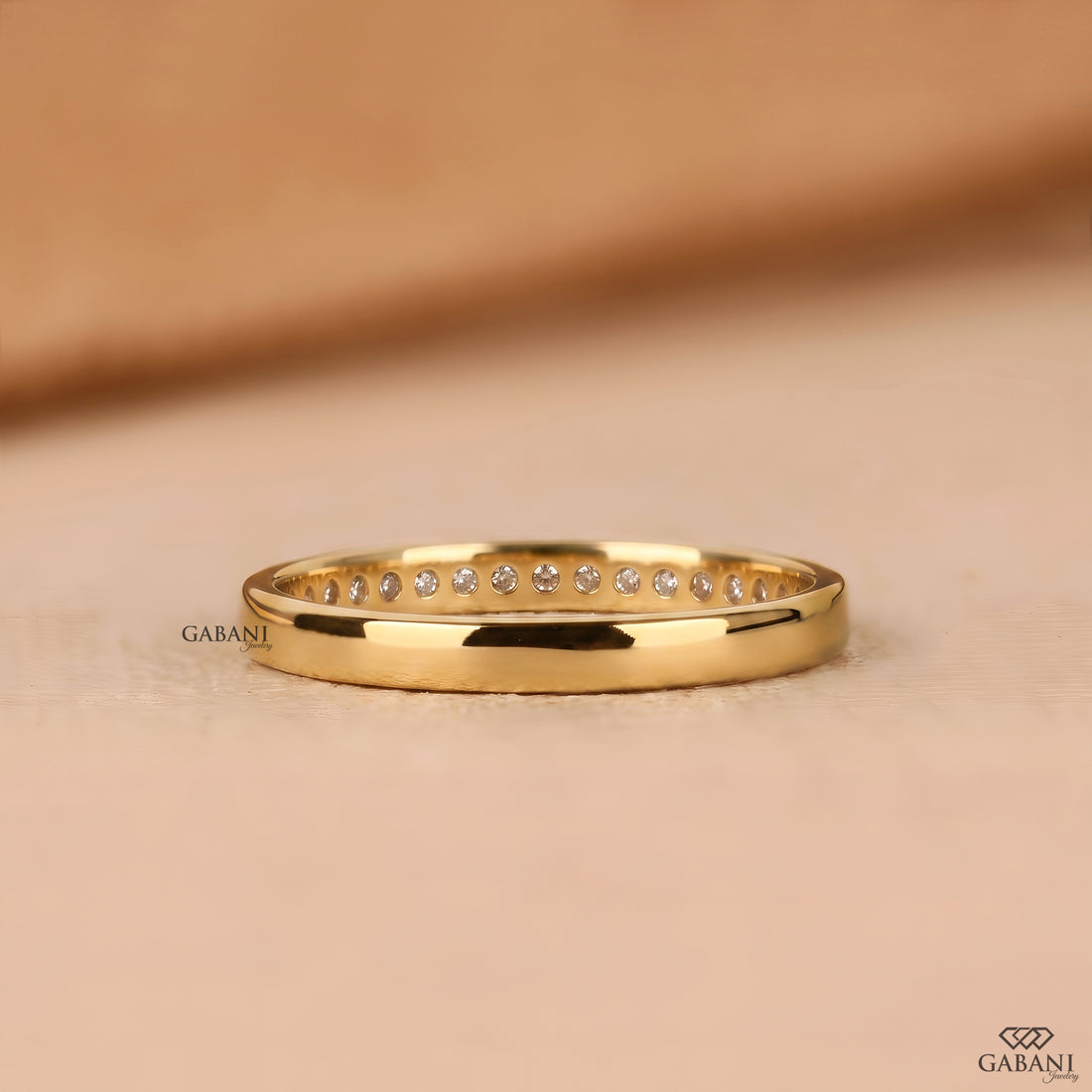 Thin round cut natural diamond wedding band
