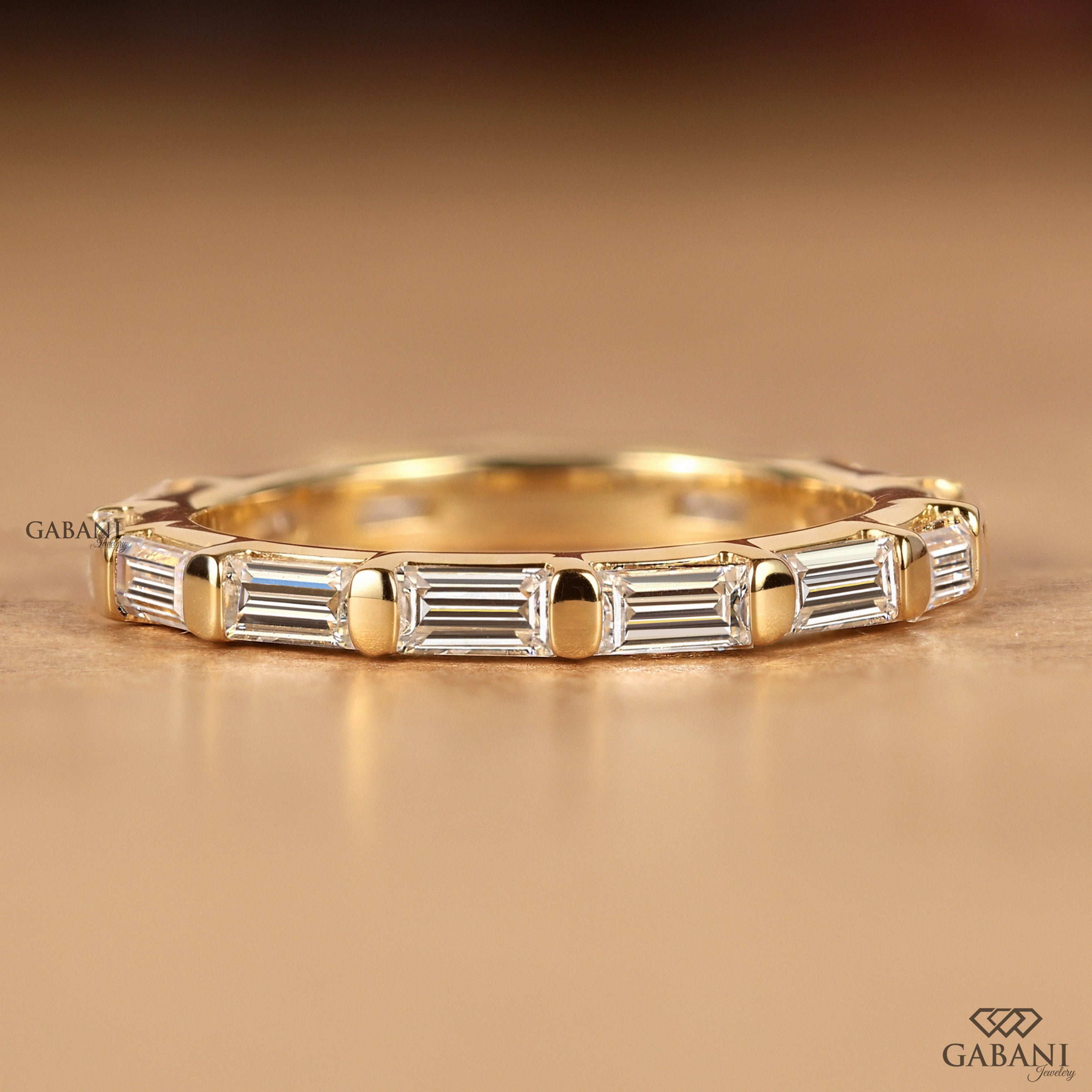 Baguette cut lab grown diamond eternity band with bar setting