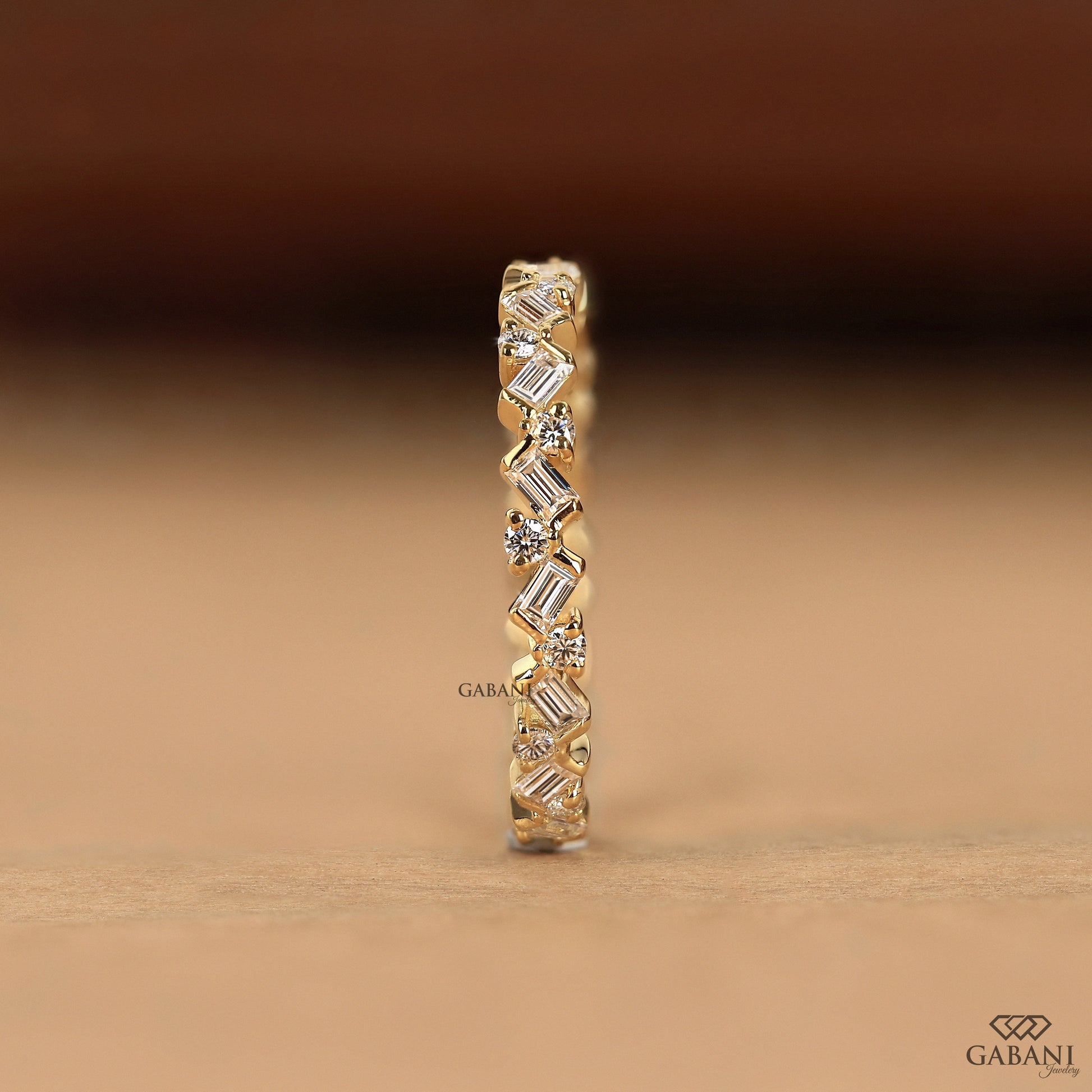 Gabani Jewelry stackable eternity band with baguette diamonds