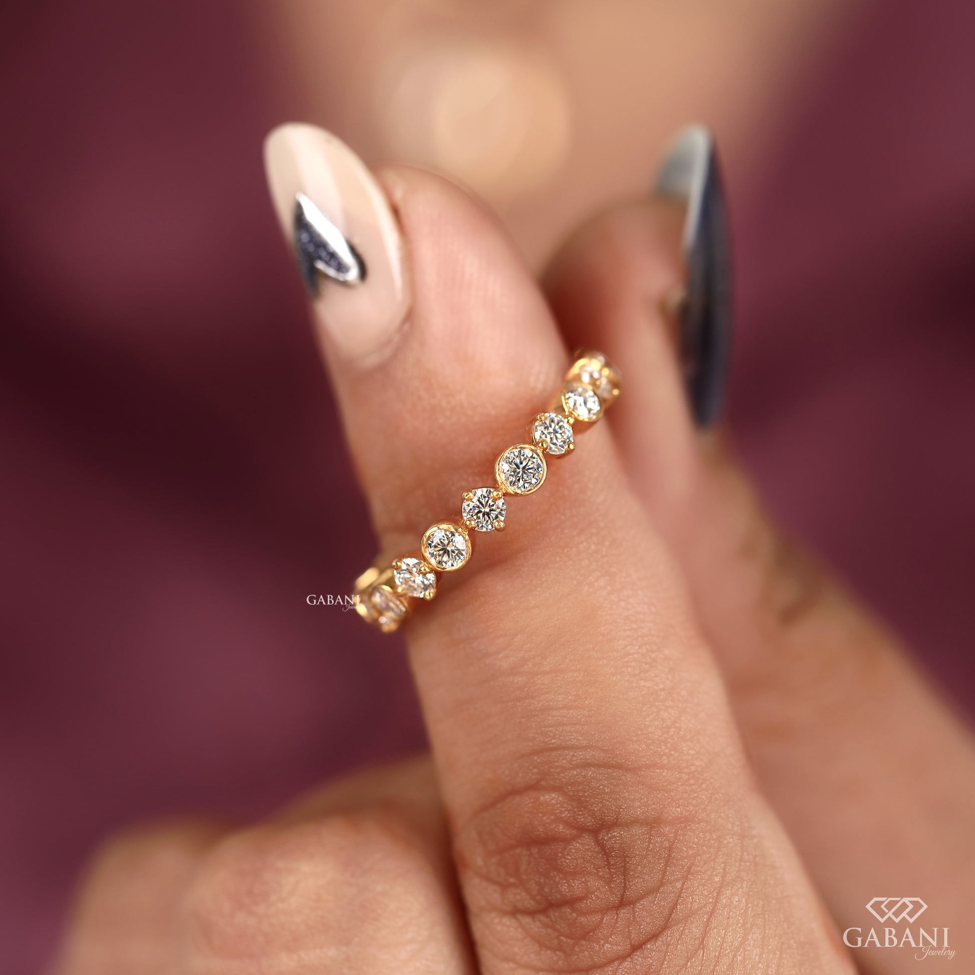 full eternity wedding band with round certified lab grown diamonds set in polished 14k yellow gold