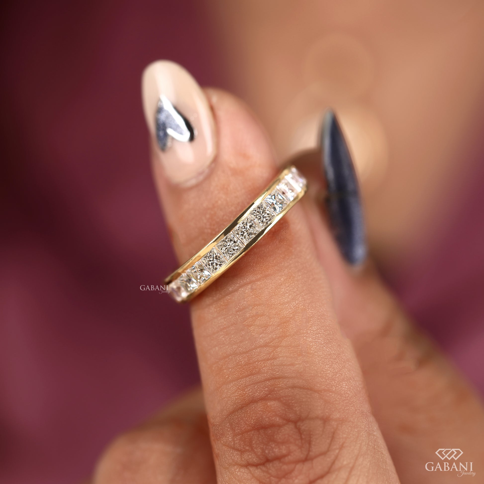 Channel set princess cut lab grown diamond band designed for everyday wear