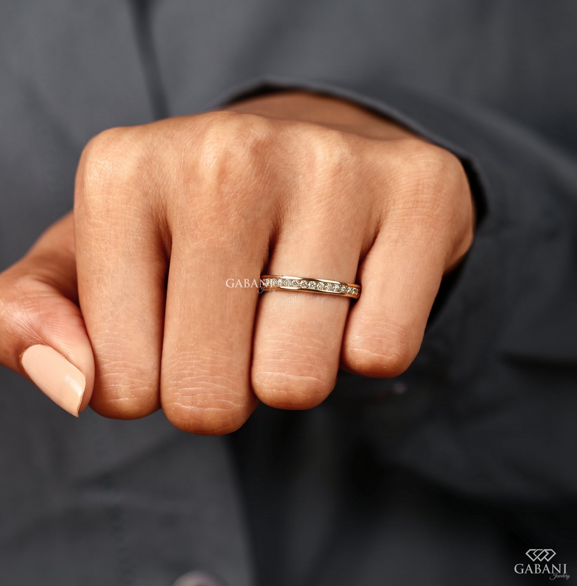 Round cut natural diamond half eternity band

