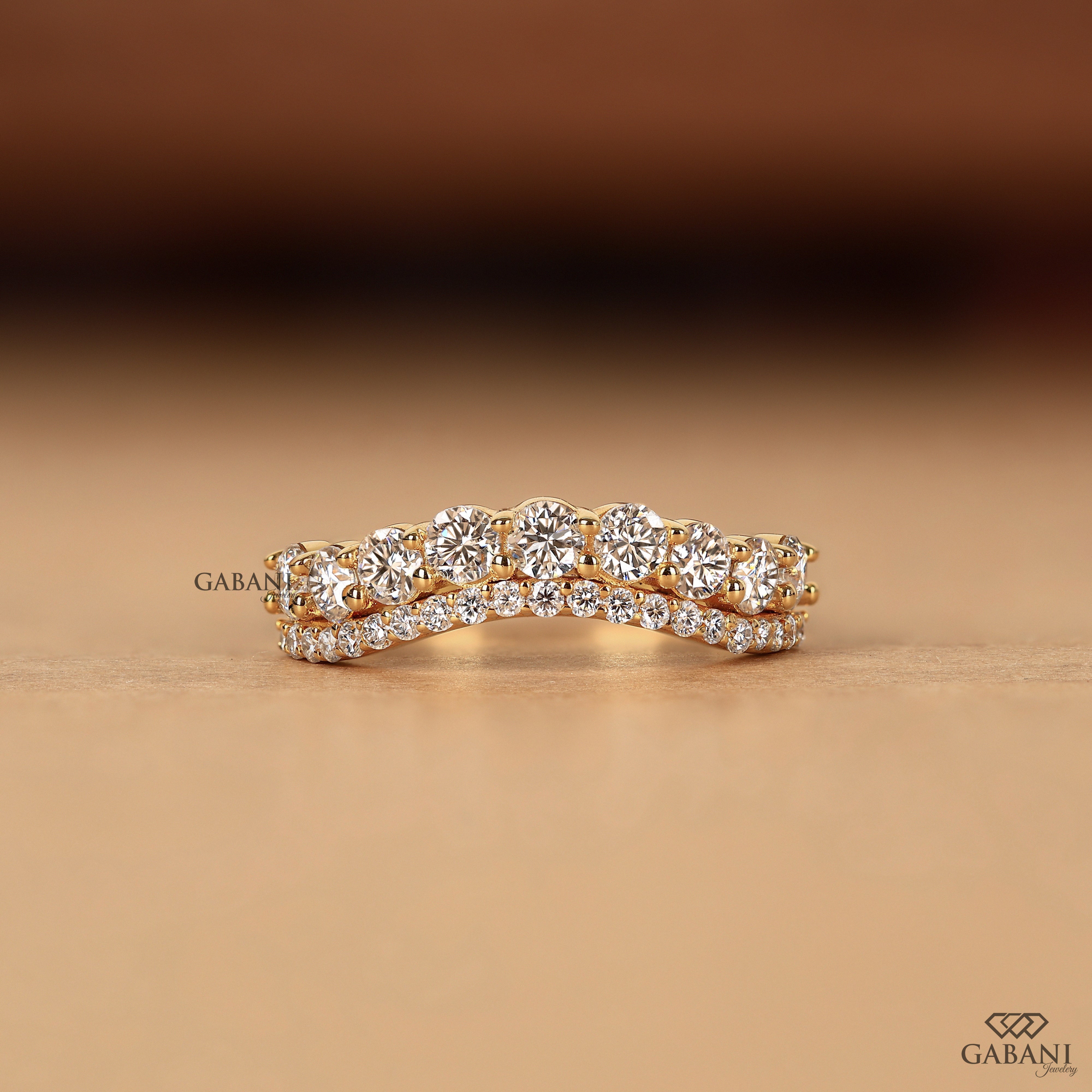 Curved diamond stacking band for engagement ring