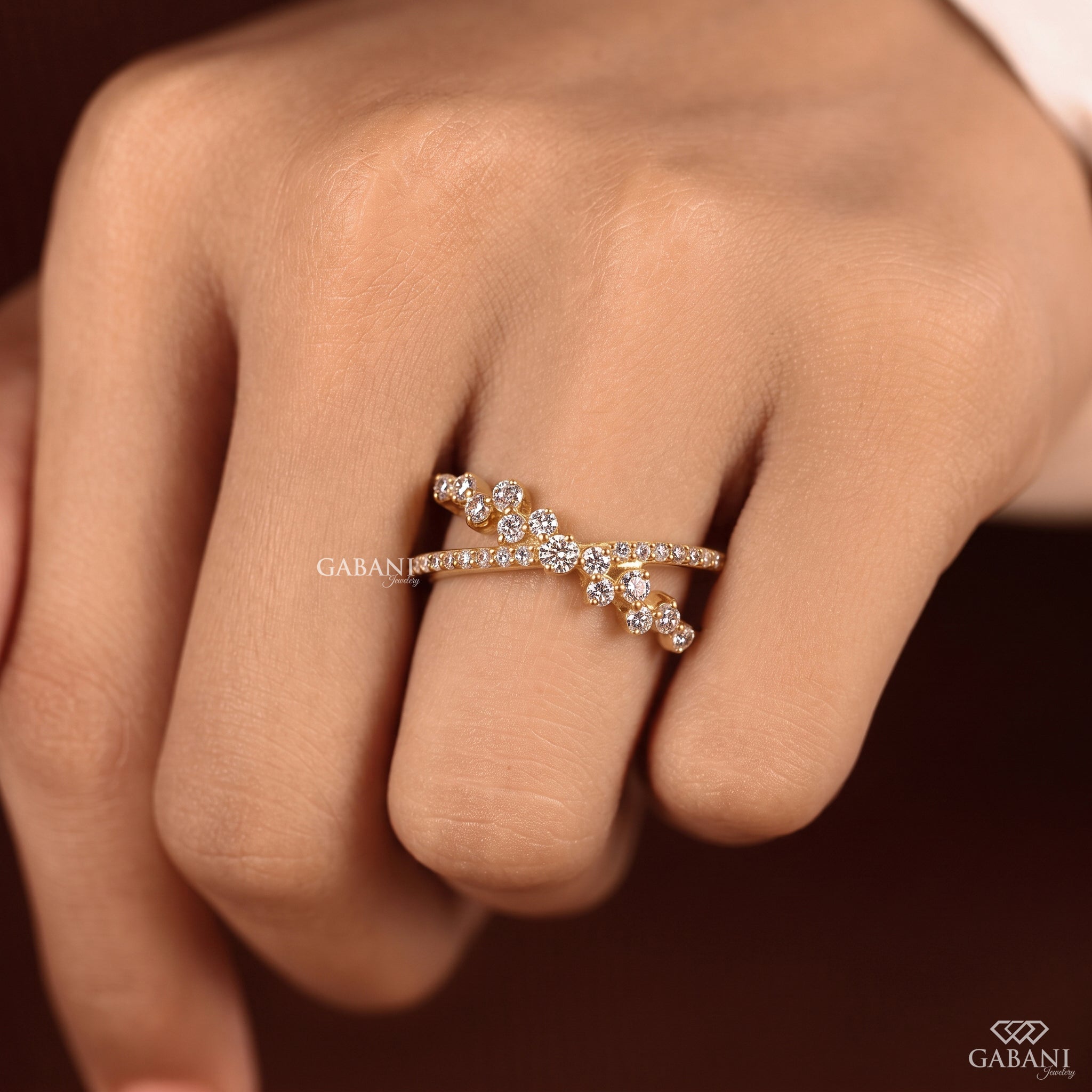 Criss Cross Lab Grown Diamond Band, X Cluster Ring