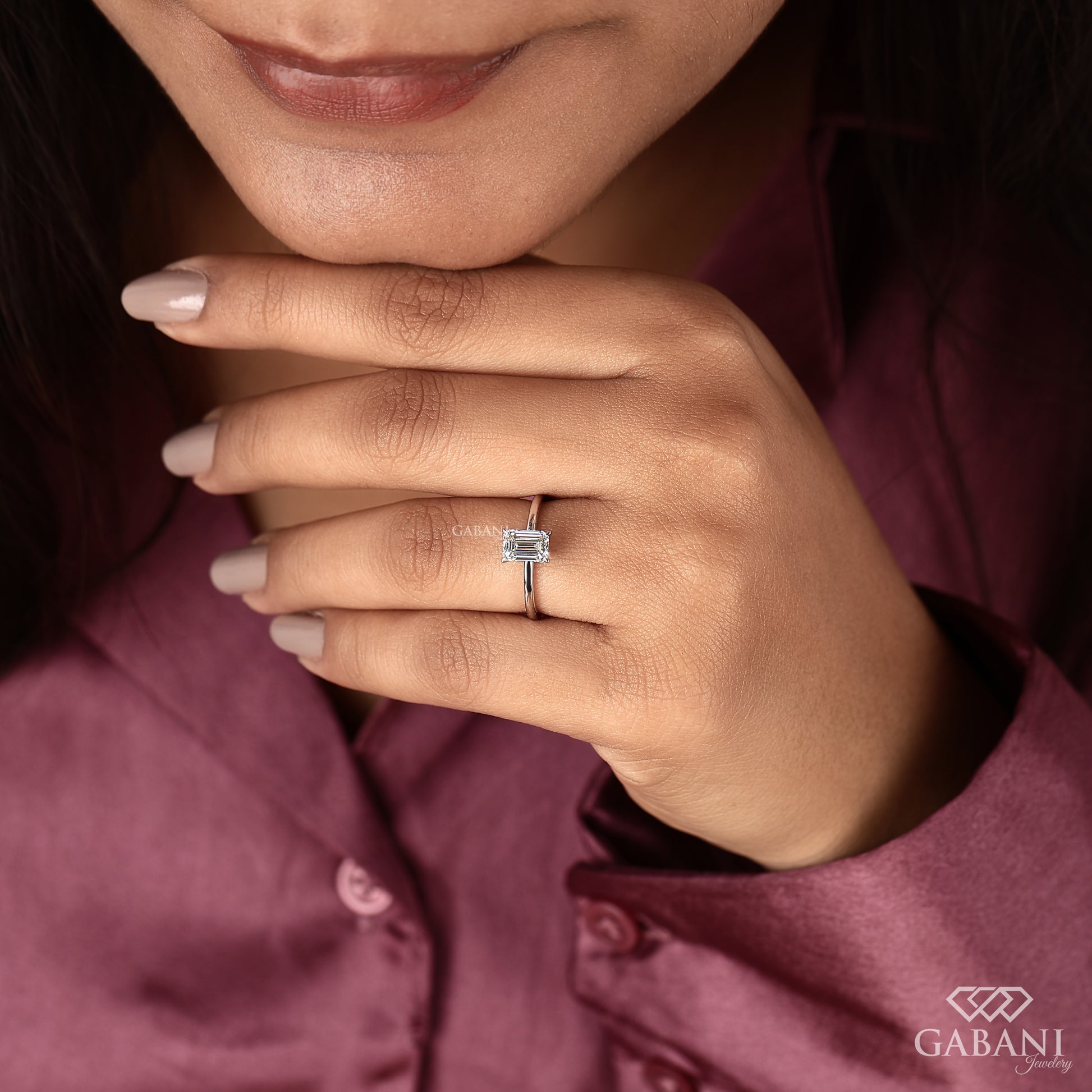 minimal emerald cut lab grown diamond solitaire ring crafted in 14k white gold