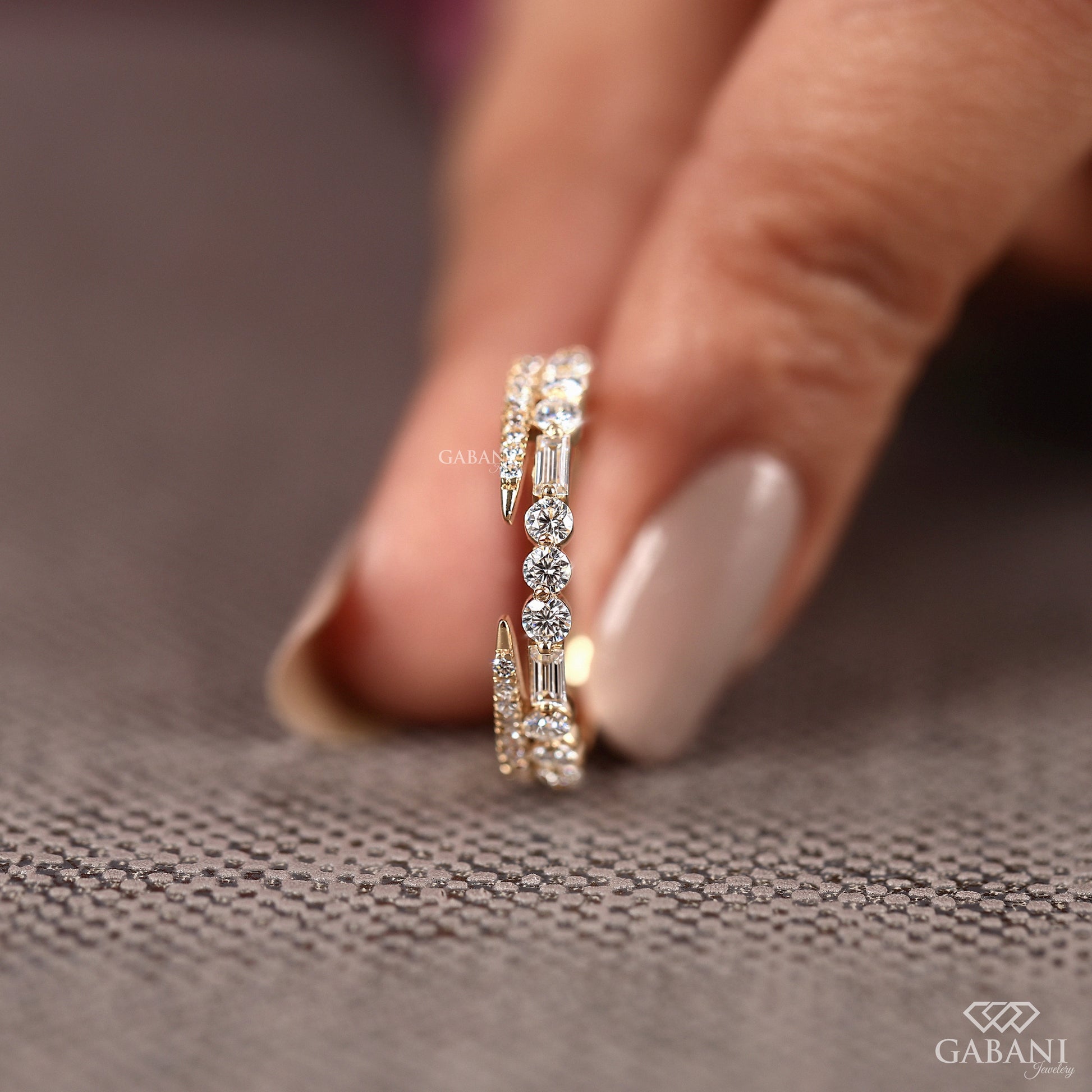 half eternity lab created diamond band with mixed baguette and round cuts in gold