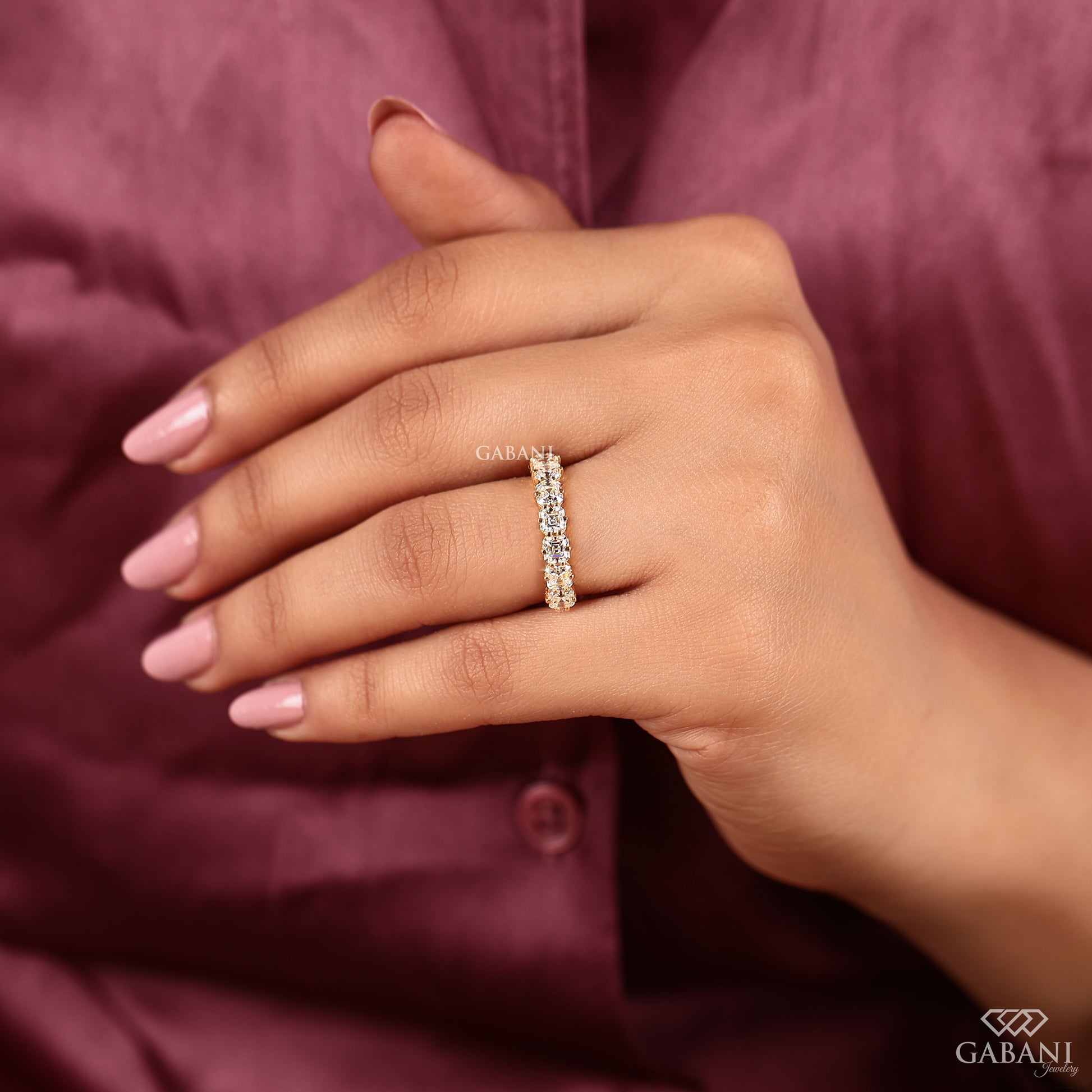 Stackable Asscher cut lab diamond wedding ring